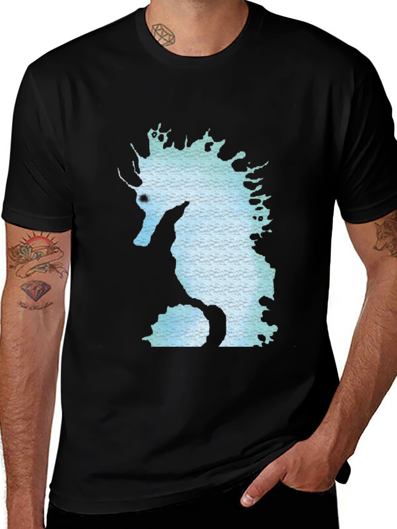 Variant 29 of Seahorse Graphic Print Black T-Shirt