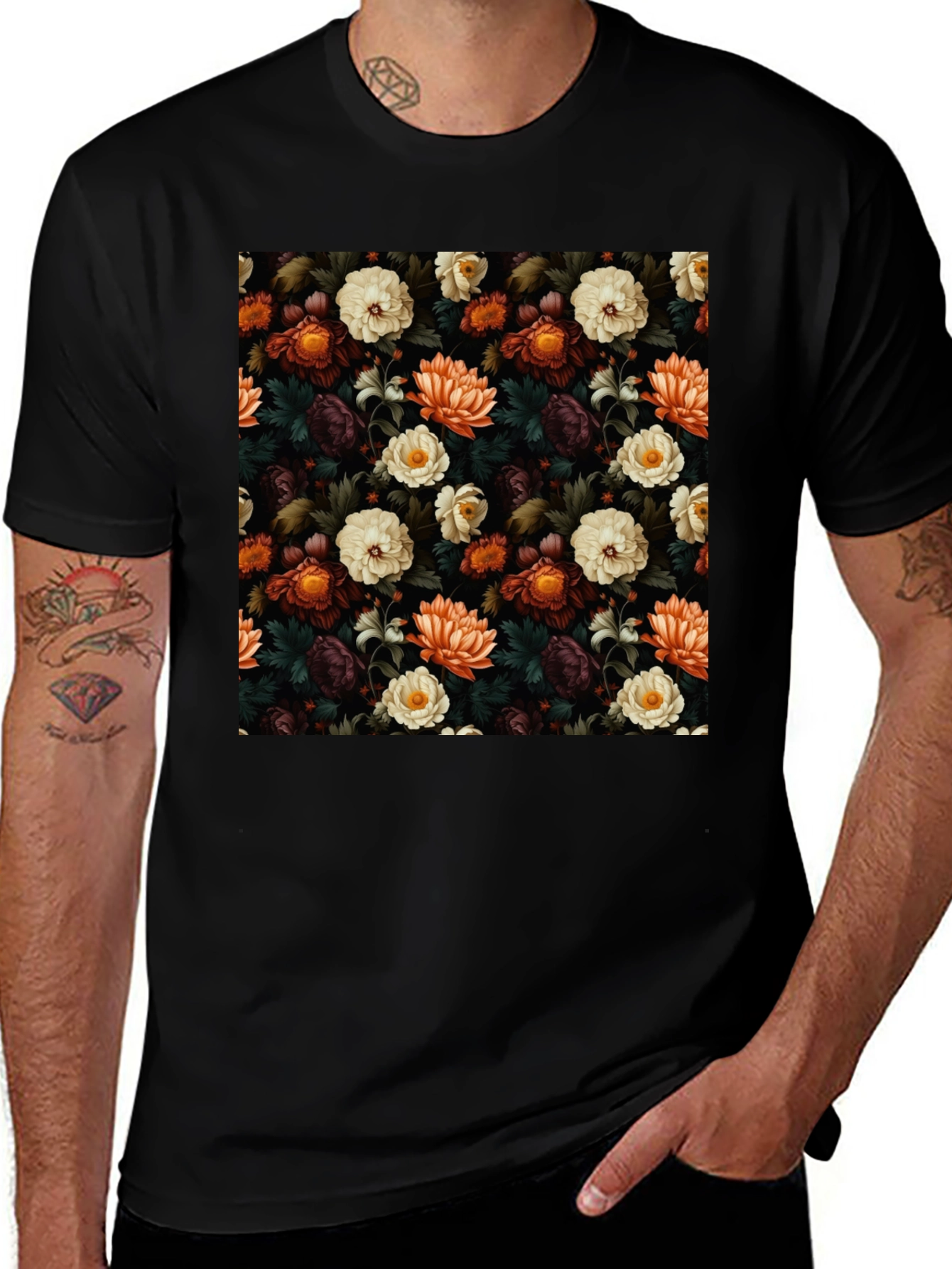 Black Floral Pattern T-Shirt main image