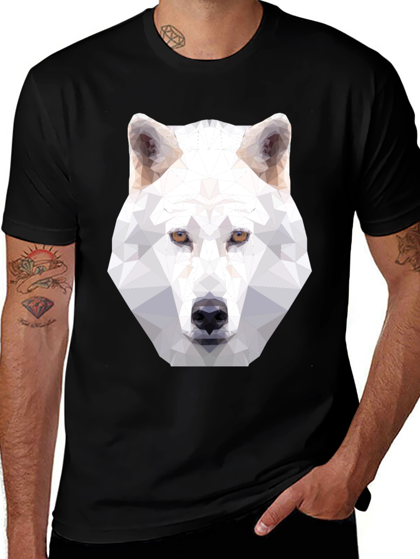 Variant 18 of Geometric Wolf Head Graphic Tee - Modern Style
