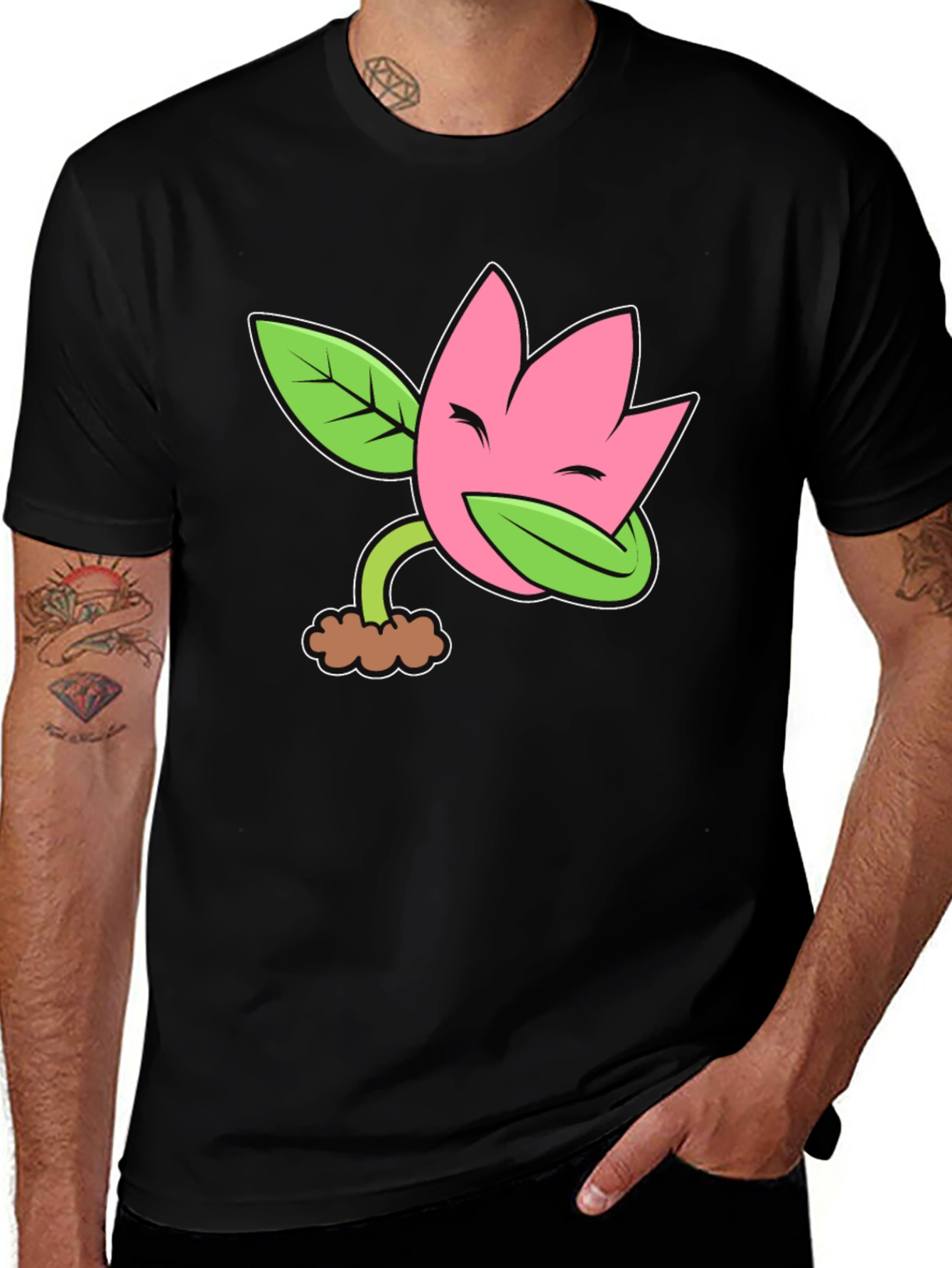 Variant 24 of Funny Flower Plant Cartoon Black T-Shirt