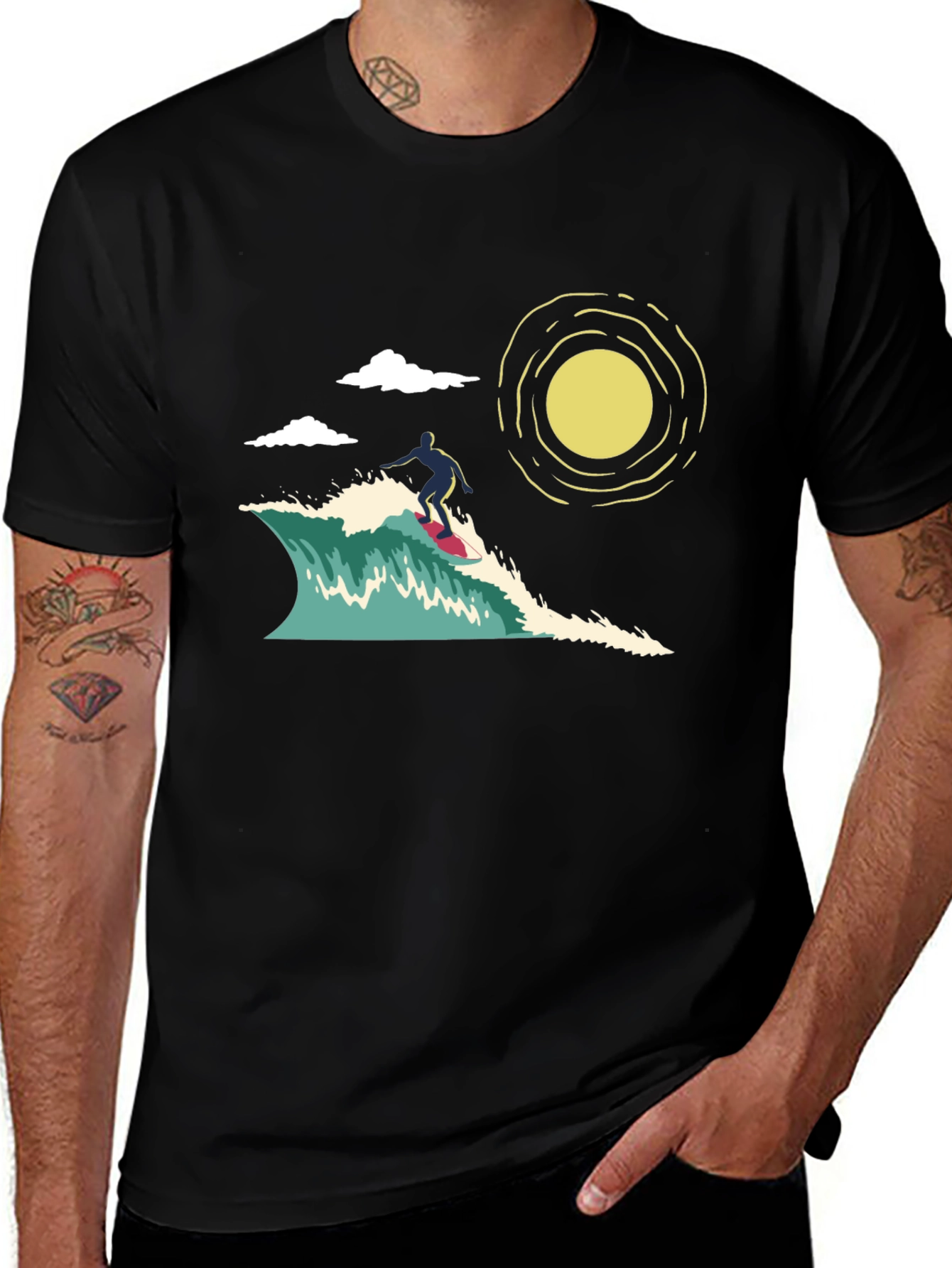 Variant 29 of Surfer Wave Graphic Tee - Mens Black T-Shirt