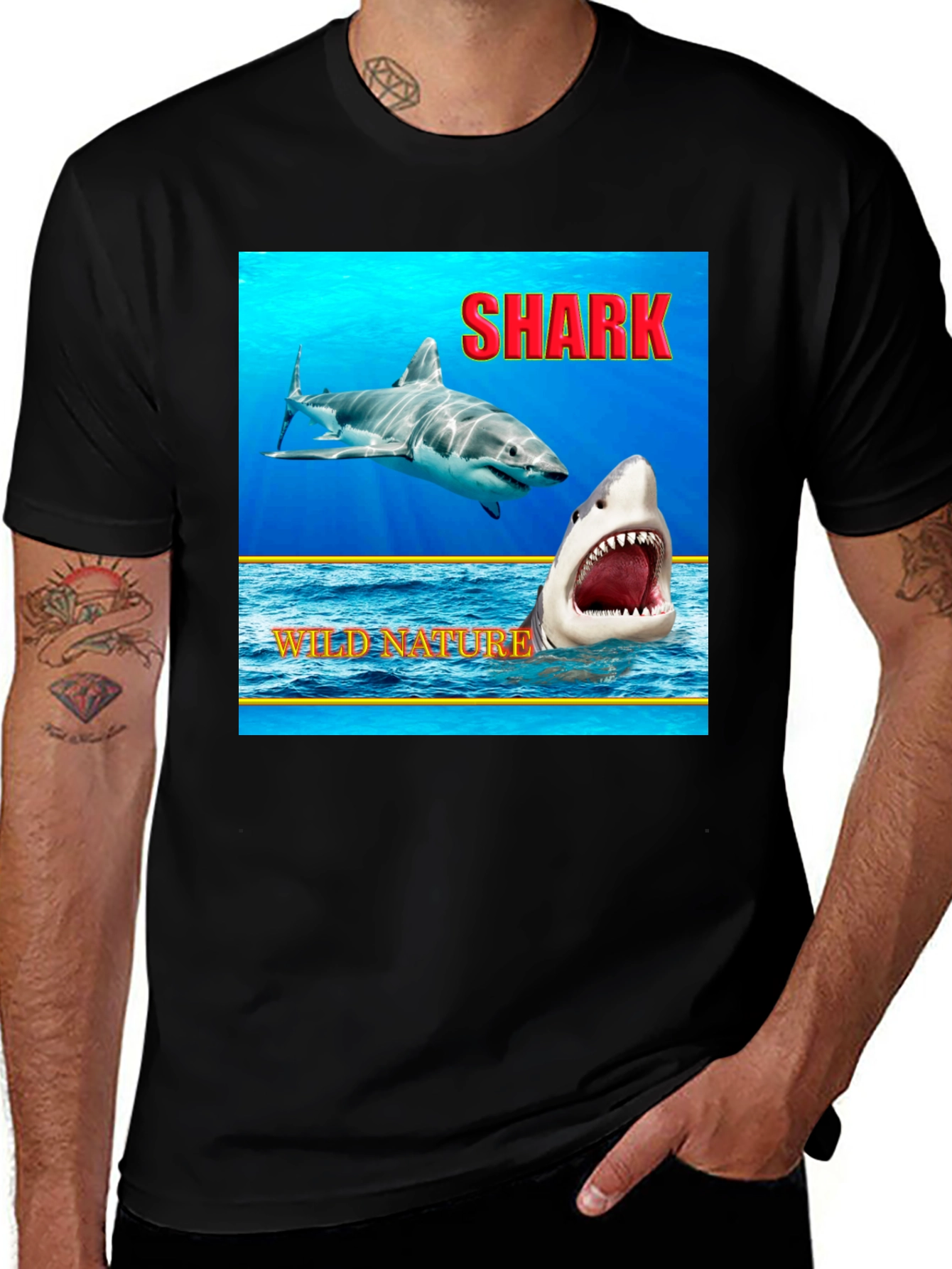 Variant 6 of Shark Wild Nature Graphic Black T-Shirt