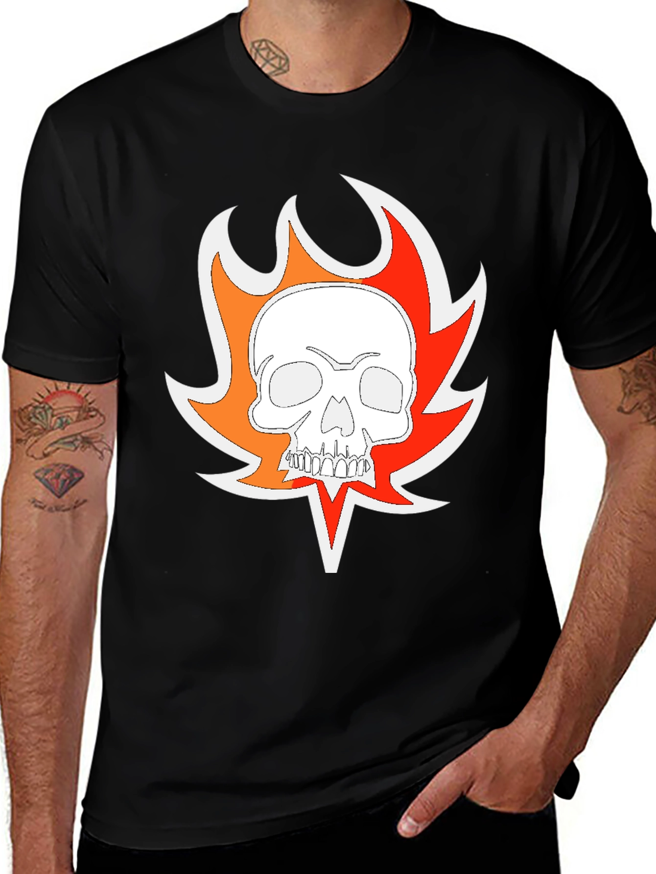 Fiery Skull Graphic T-Shirt - Men's Black Tee