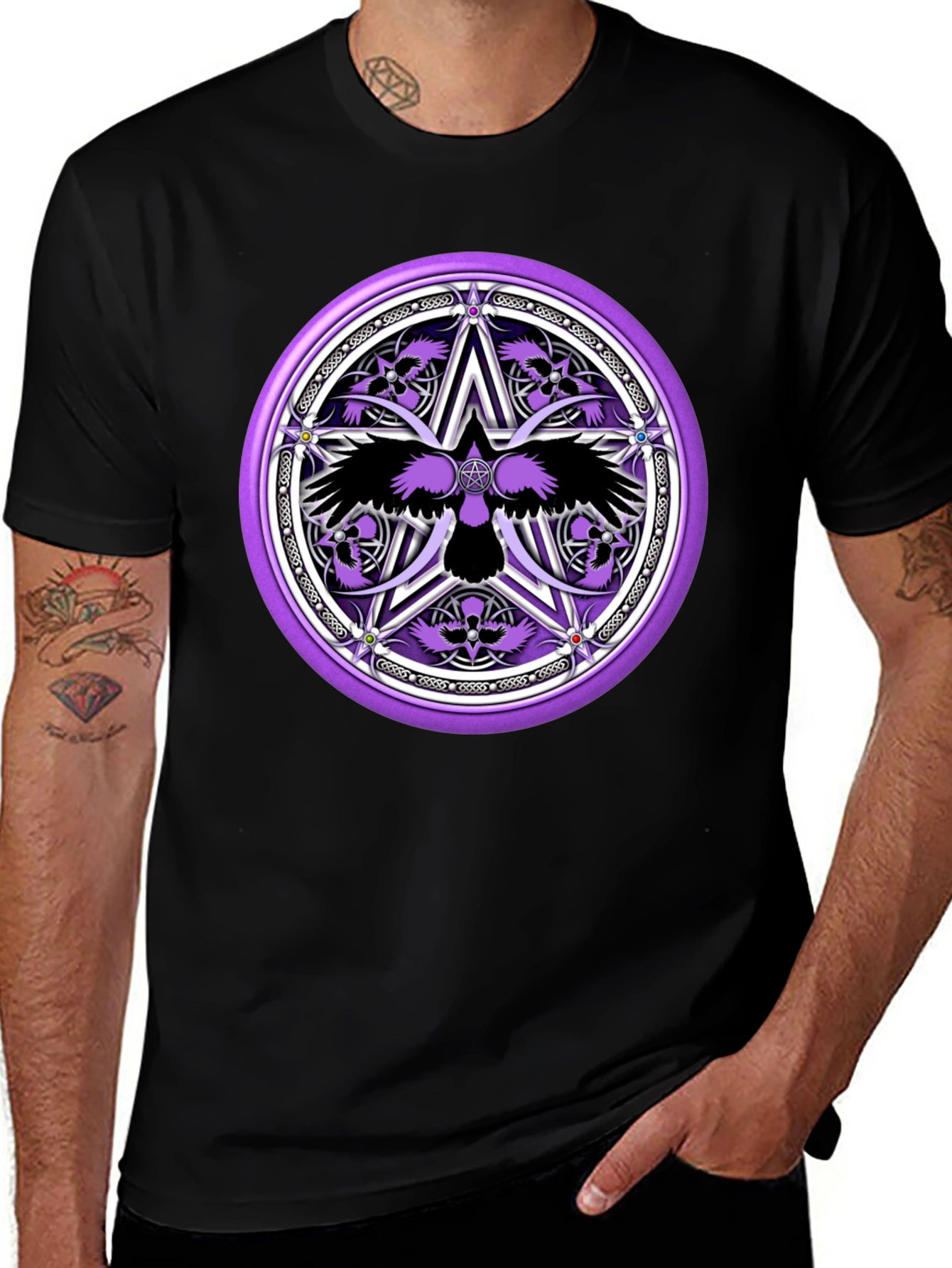 Black Raven Pentagram Graphic Tee - Black main image