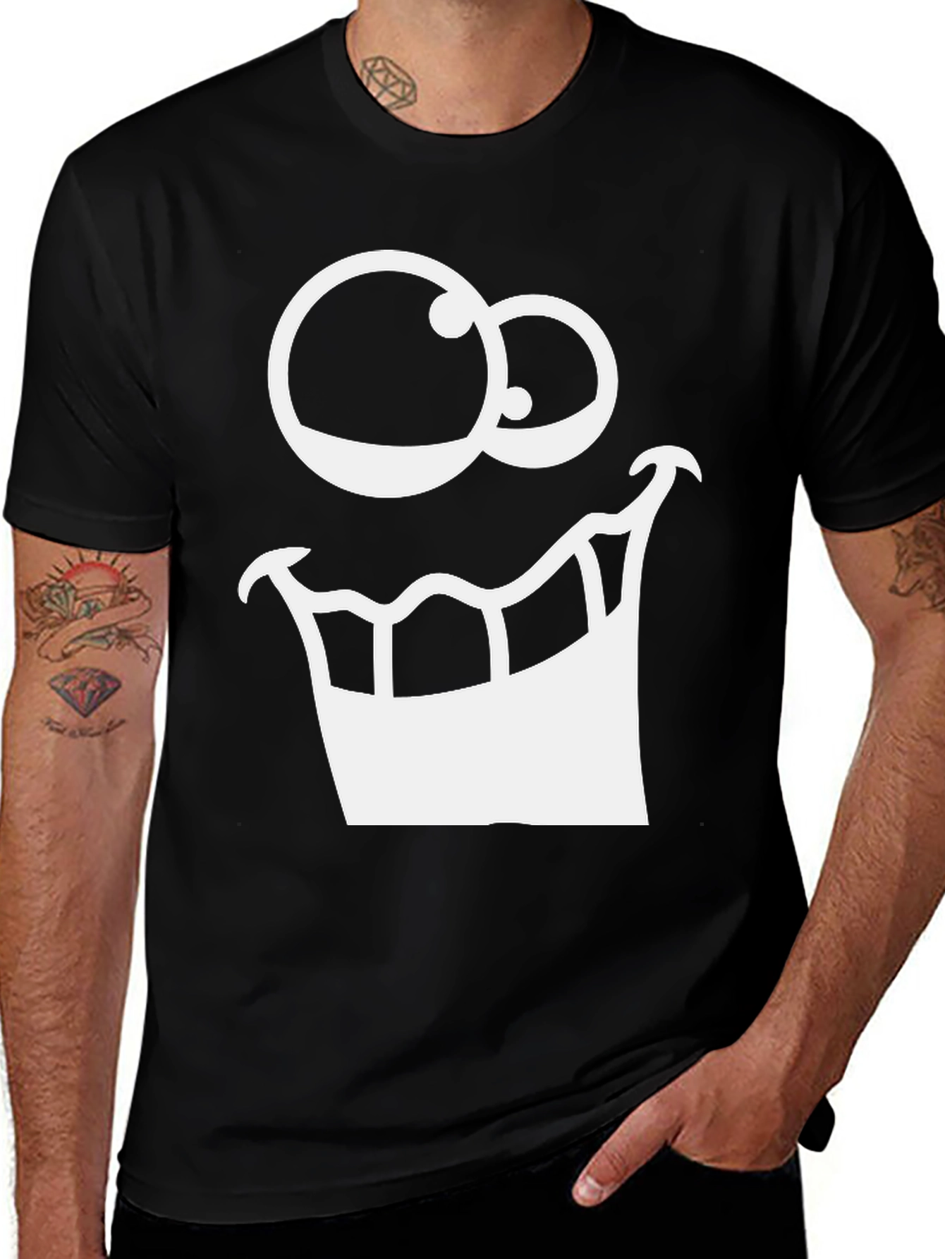 Variant 21 of Cartoon Face Graphic Tee - Black Cotton T-Shirt