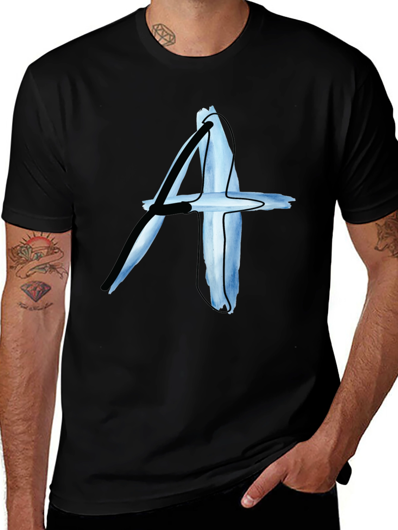 Variant 25 of Abstract "A" Graphic Print Black T-Shirt