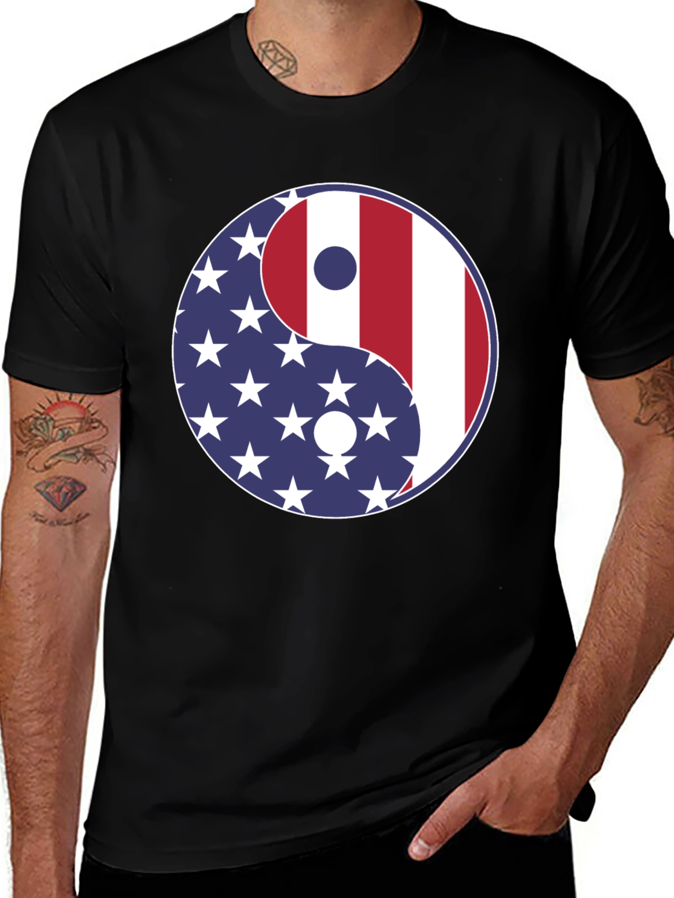 Yin Yang American Flag T-Shirt - Patriotic Harmony