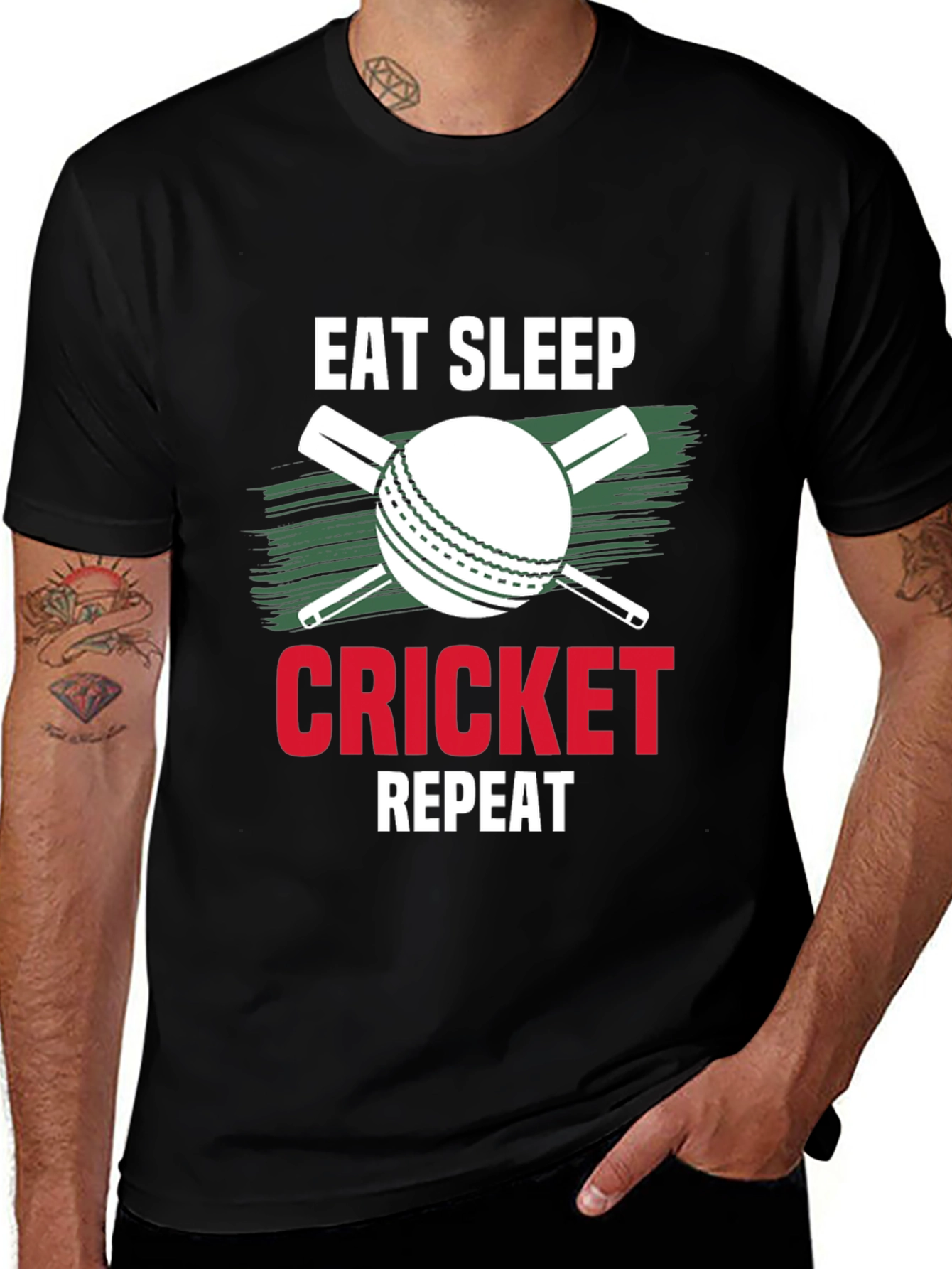 Variant 15 of Eat Sleep Cricket Repeat Graphic Tee