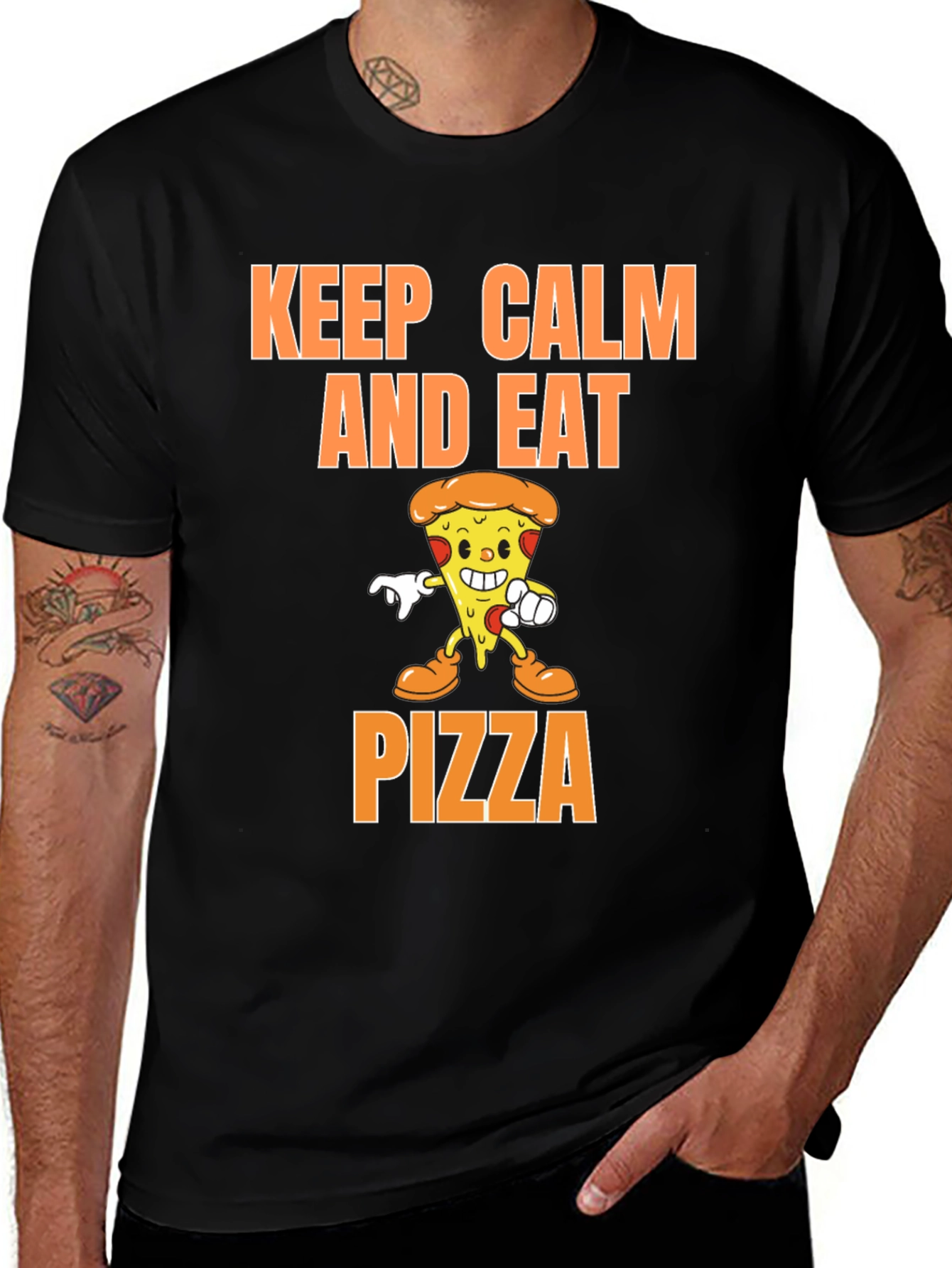 Variant 26 of Keep Calm and Eat Pizza Black Graphic Tee