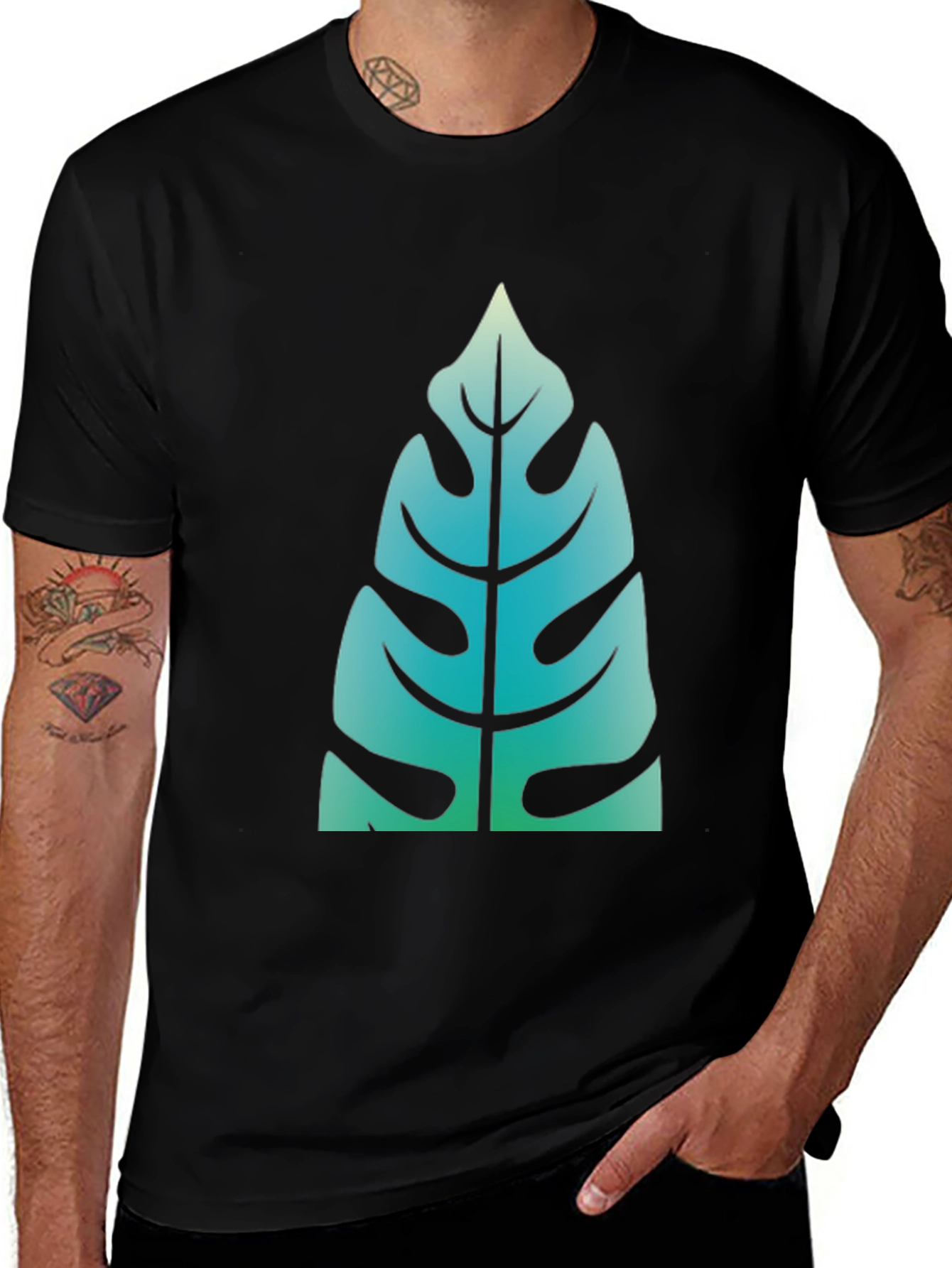 Variant 25 of Tropical Leaf Graphic Tee - Black T-Shirt