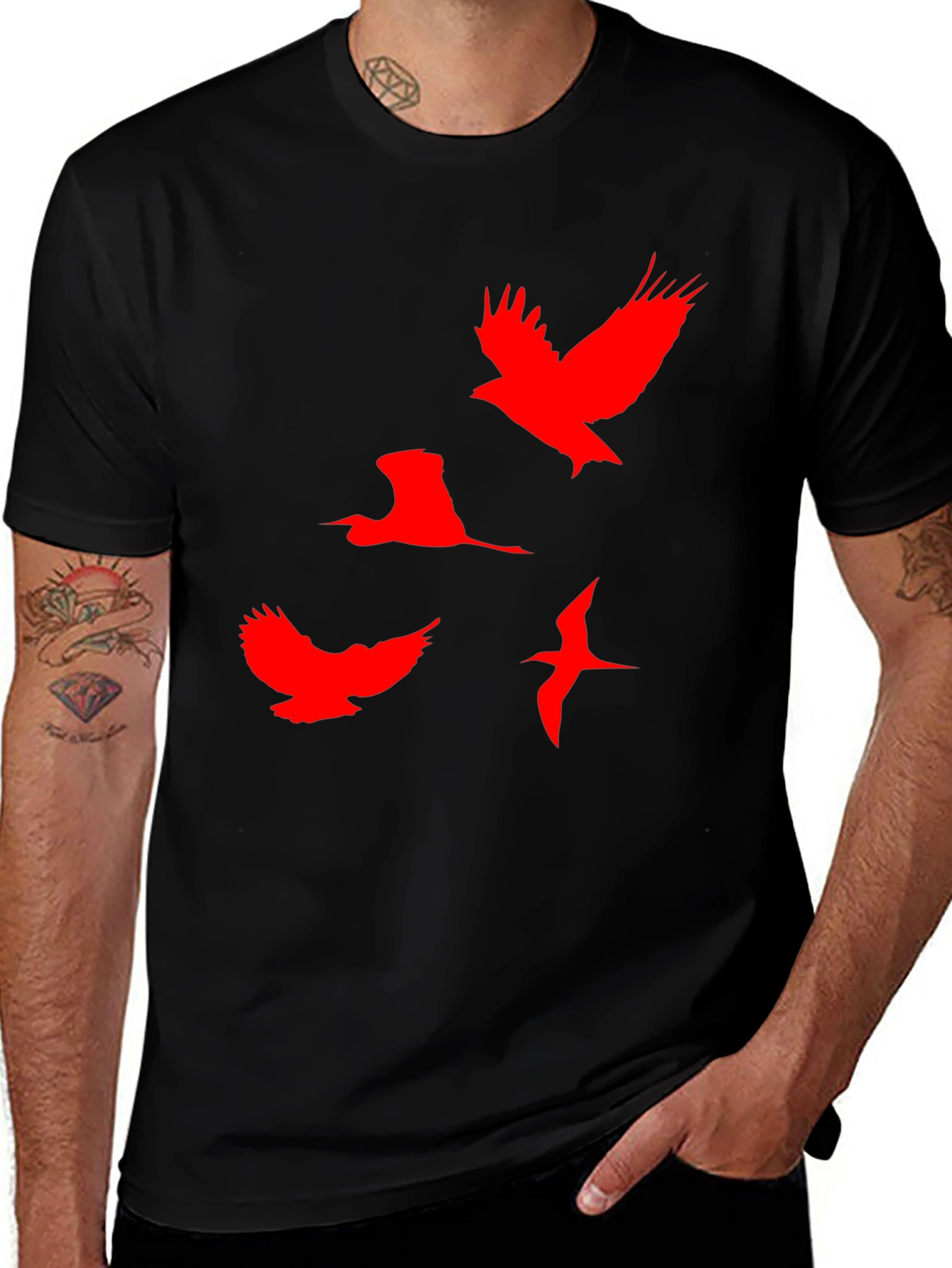 Variant 14 of Red Birds Graphic Black T-Shirt