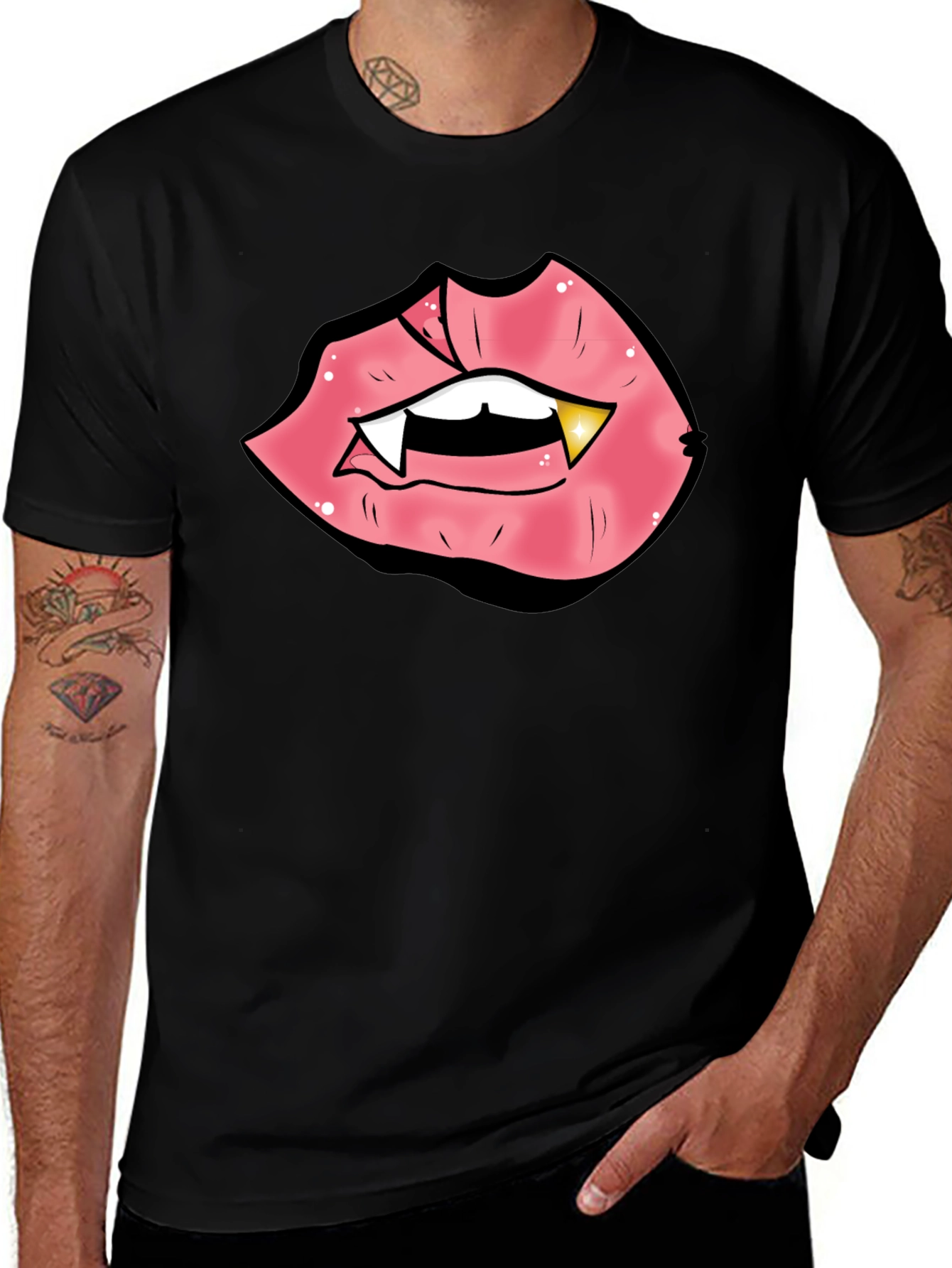 Variant 16 of Vampire Lips Graphic Tee - Black Cotton Blend