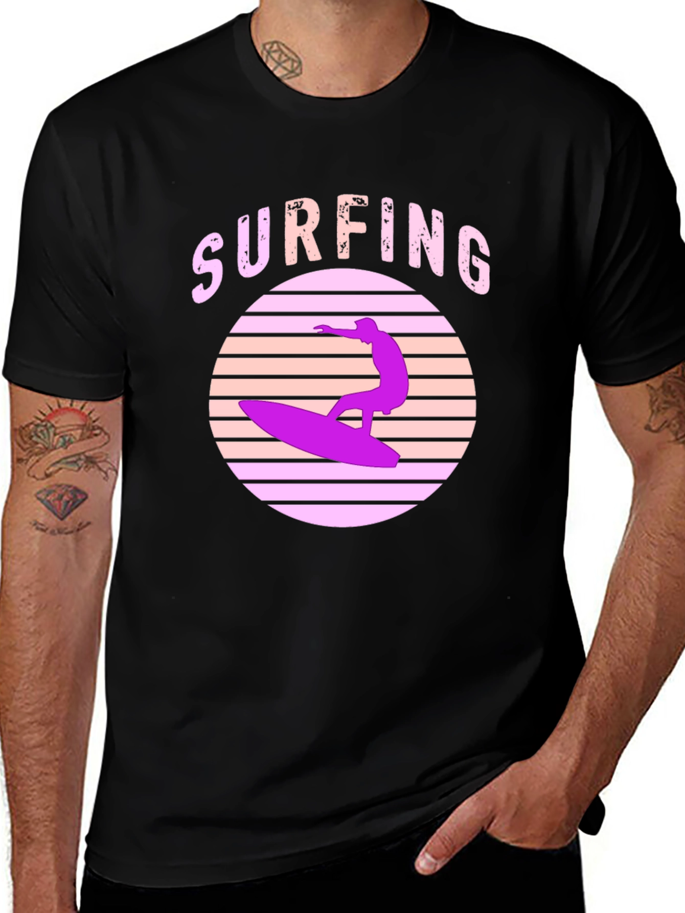 Variant 7 of Retro Surfing T-Shirt - Black Graphic Tee