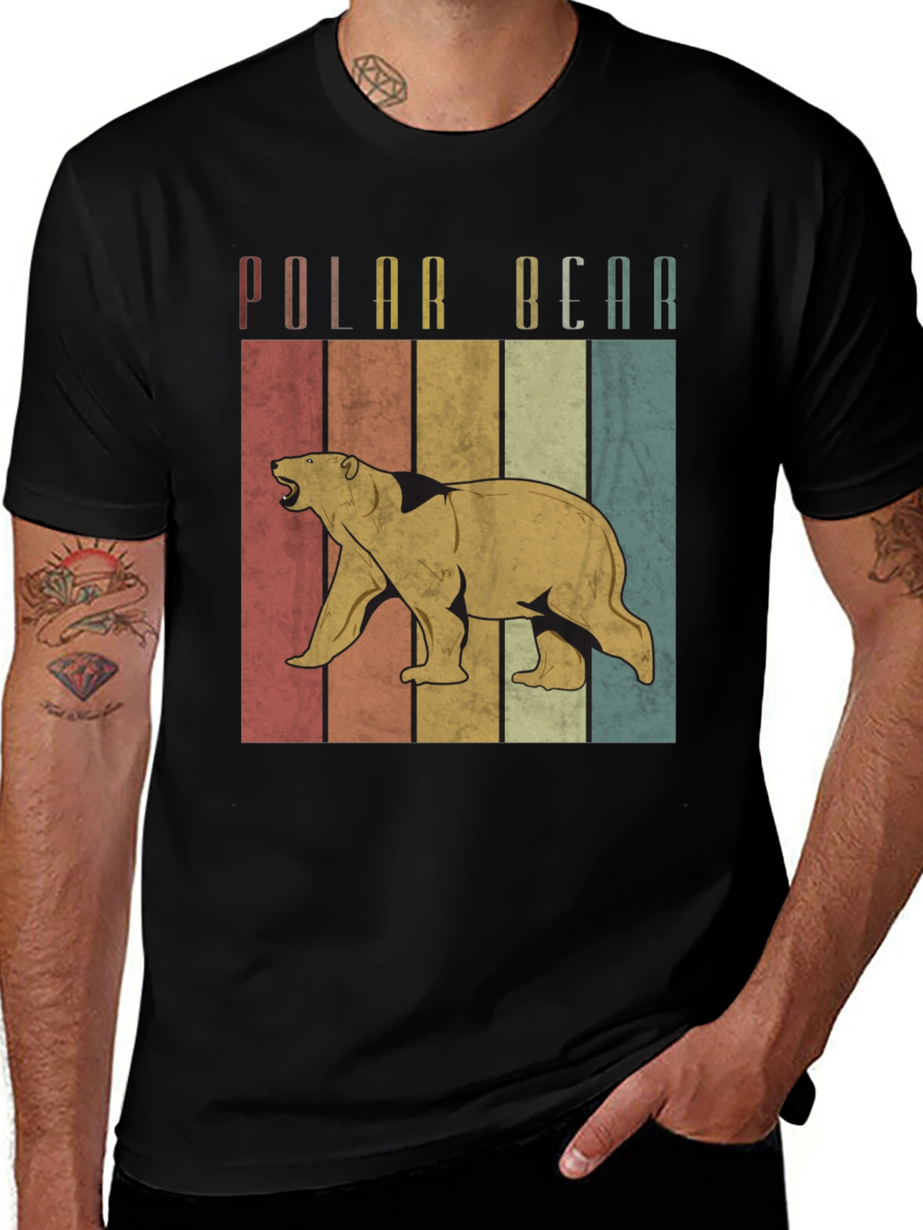 Variant 16 of Retro Polar Bear Graphic Tee - Black
