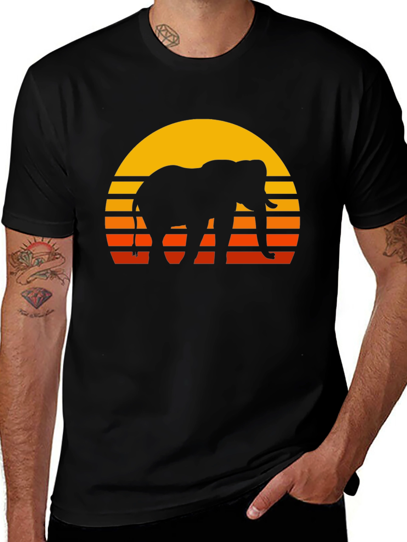 Variant 2 of Elephant Sunset Graphic Tee - Black