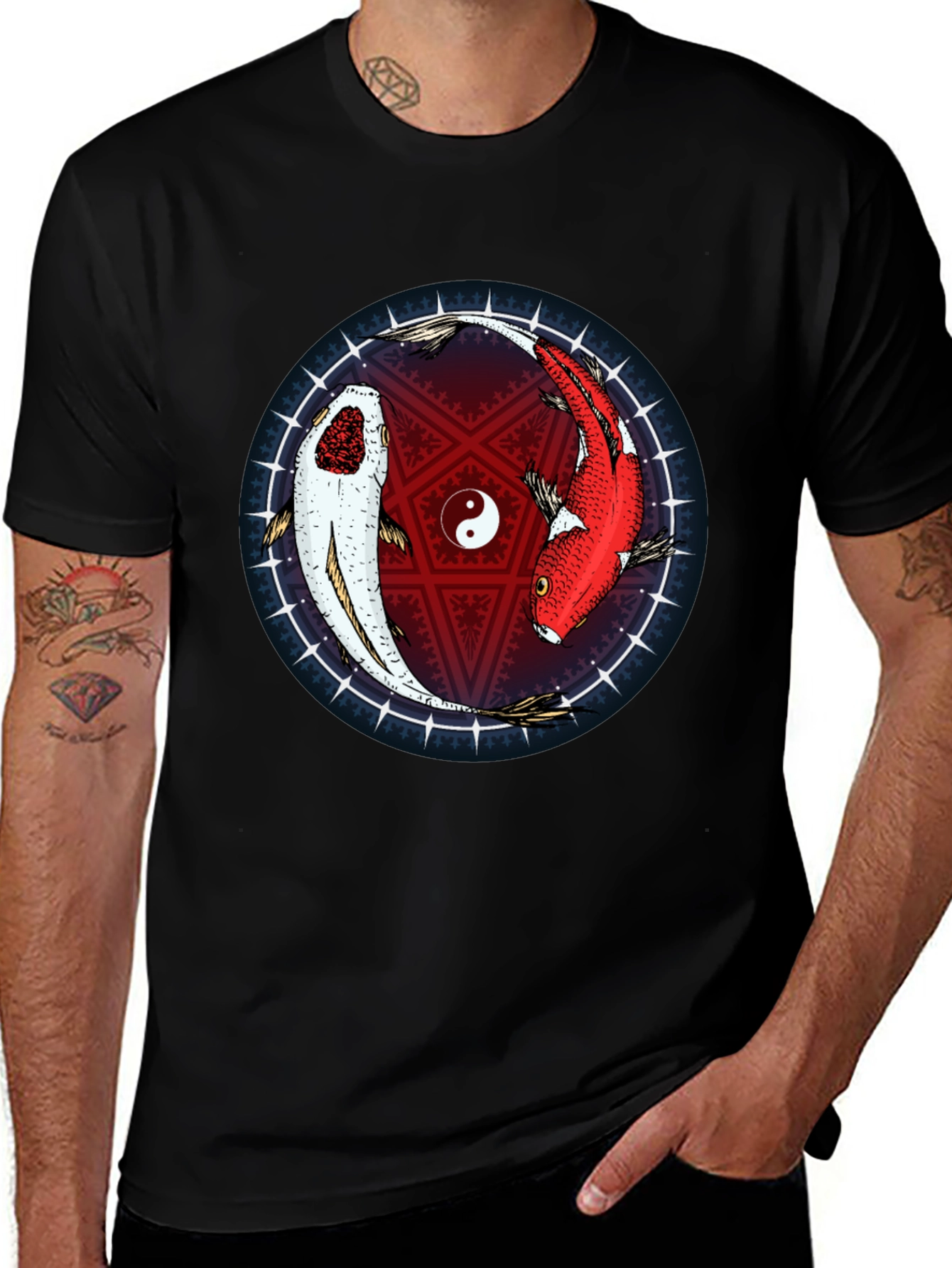 Variant 23 of Yin Yang Koi Fish Graphic T-Shirt - Black
