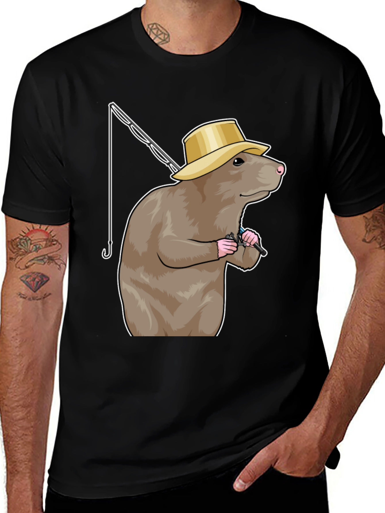 Variant 25 of Fishing Rodent Black Cotton Tee