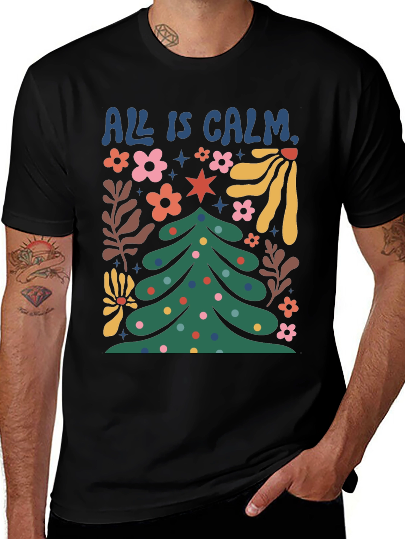 All is Calm Christmas Tree Graphic Tee