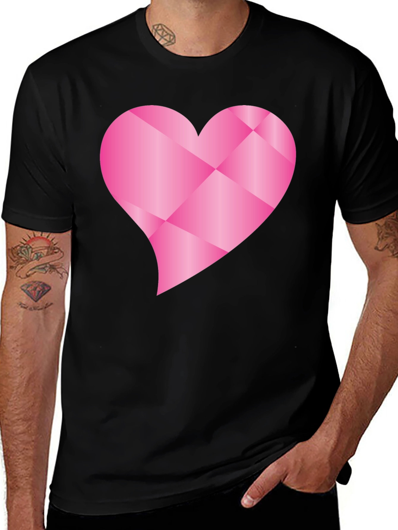Variant 4 of Geometric Pink Heart Graphic Black T-Shirt
