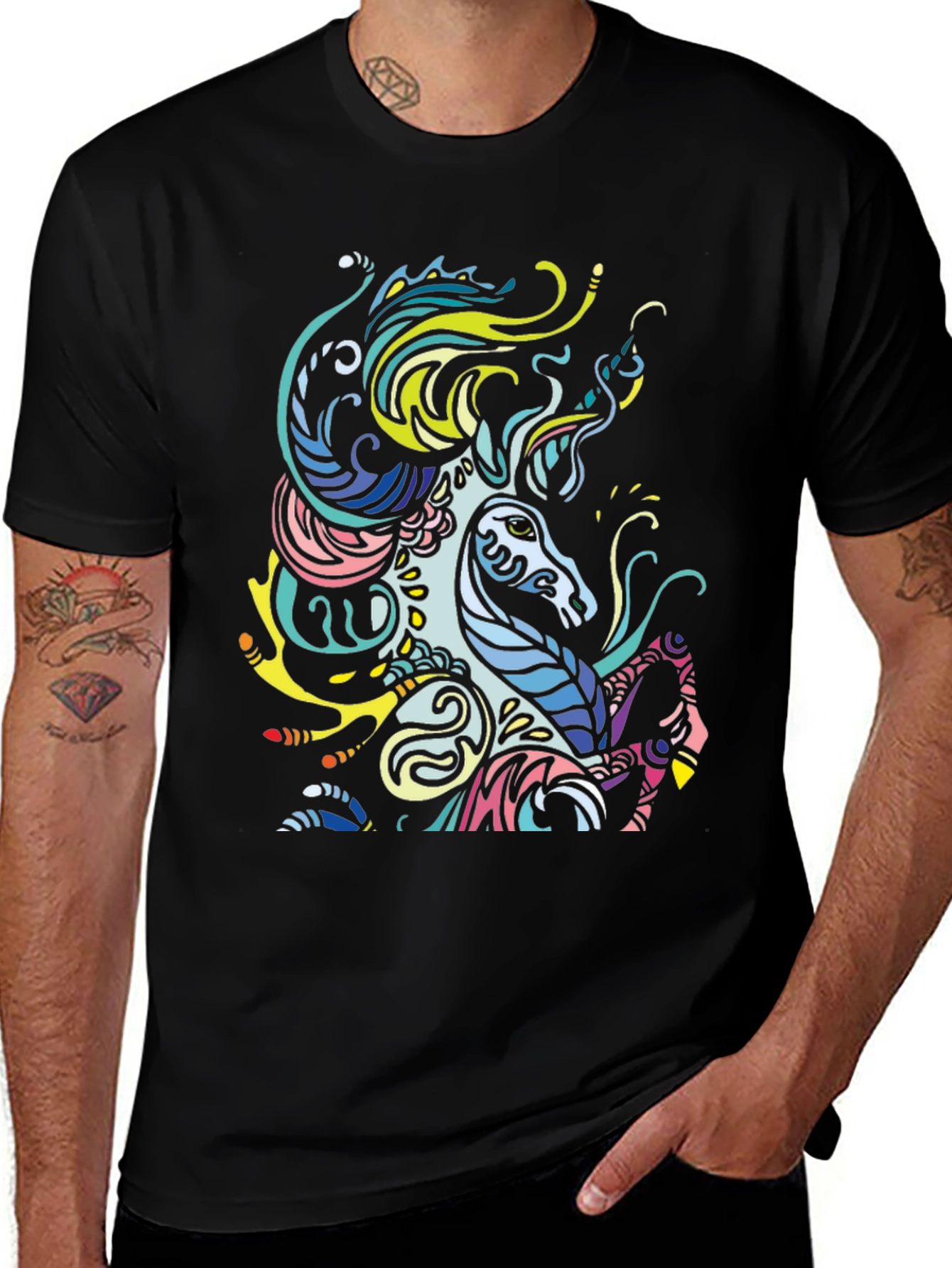 Vibrant Unicorn Graphic Black T-Shirt