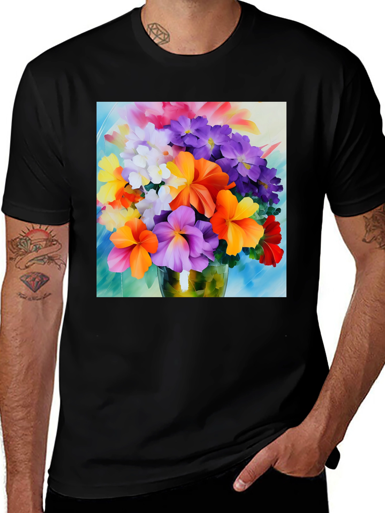 Variant 25 of Floral Bouquet Graphic Tee - Vibrant Flower Design