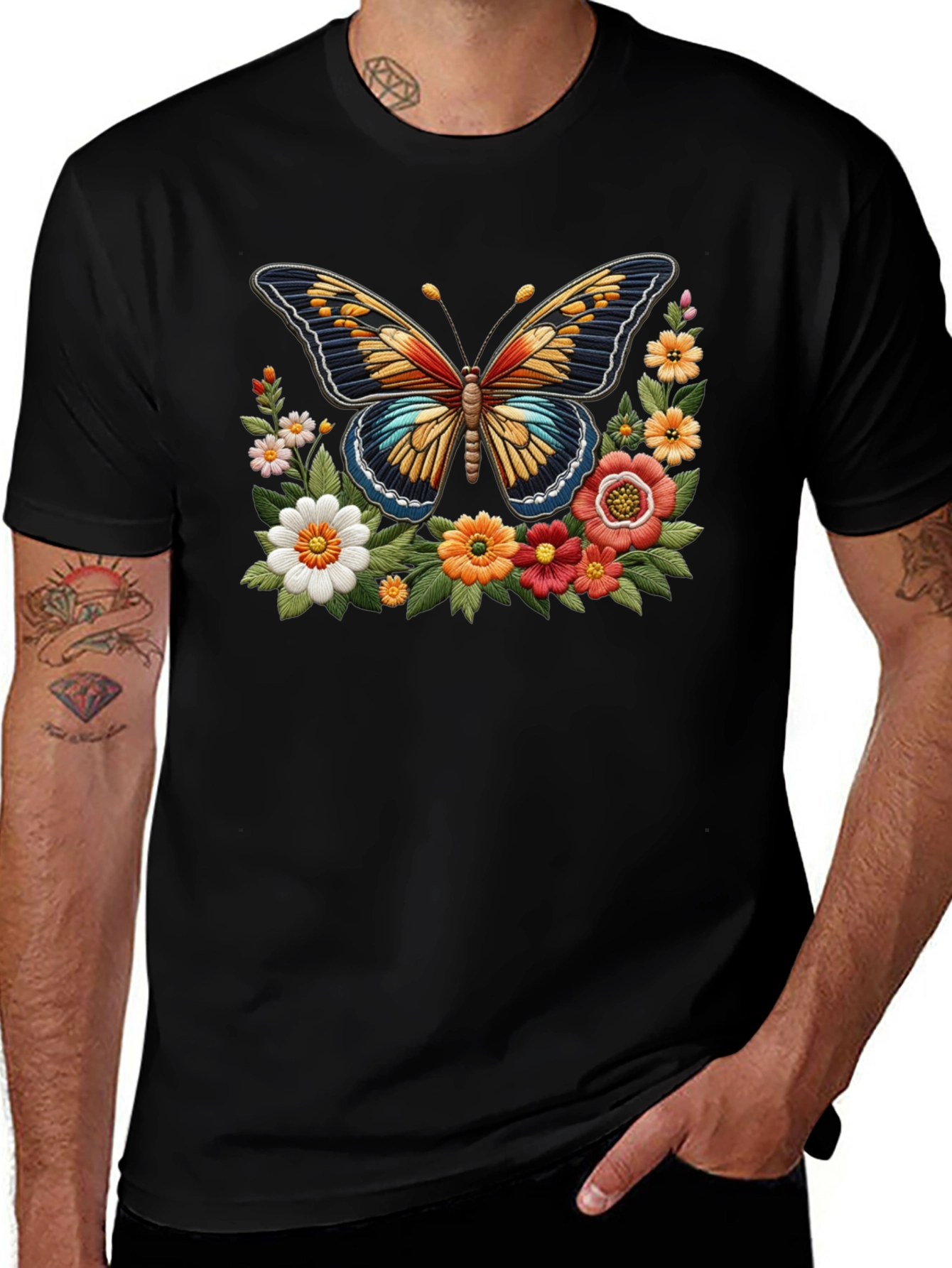 Variant 23 of Butterfly Floral Graphic Print Black T-Shirt