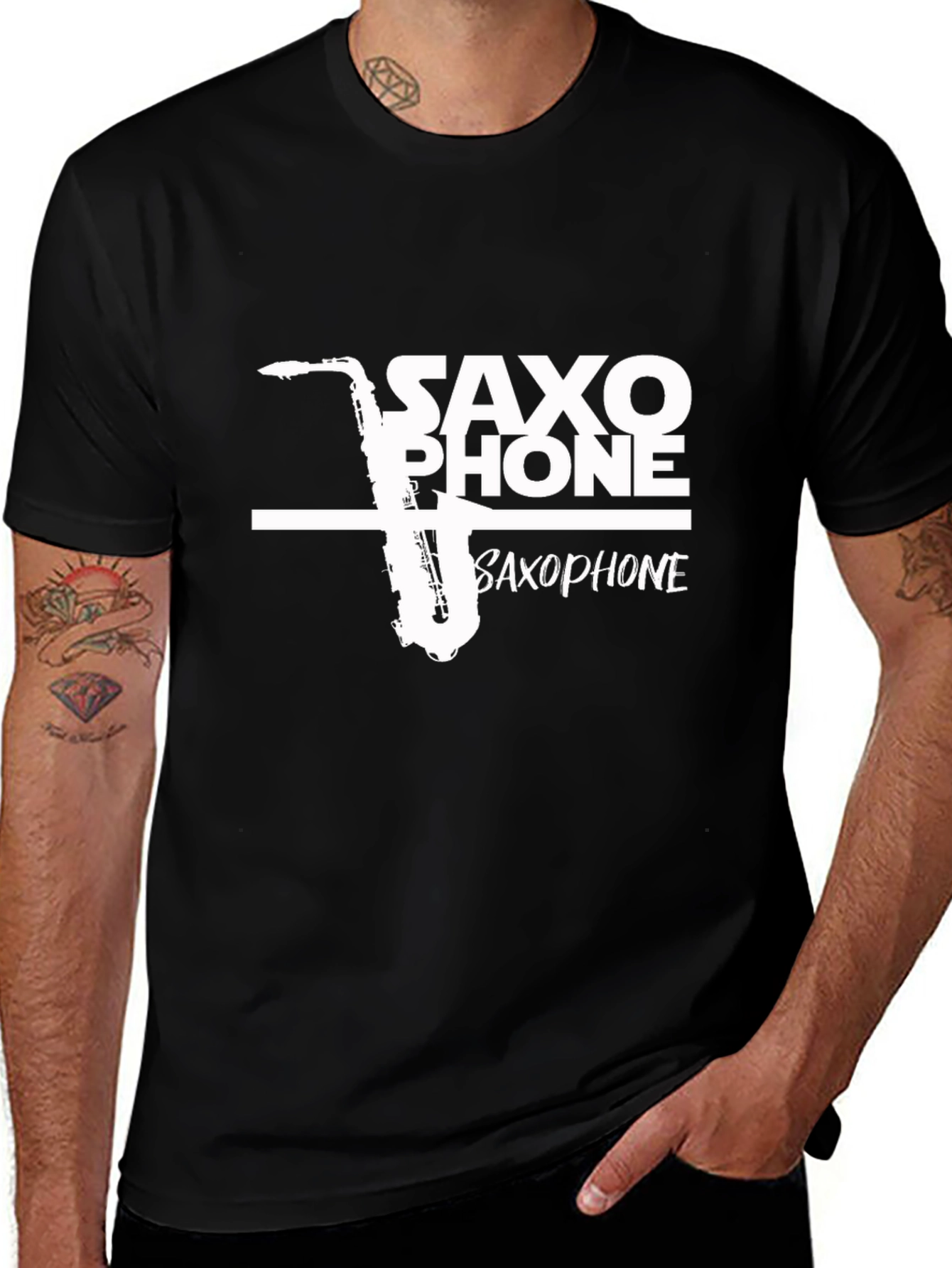 Variant 26 of Saxophone Graphic Tee - Black Cotton T-Shirt