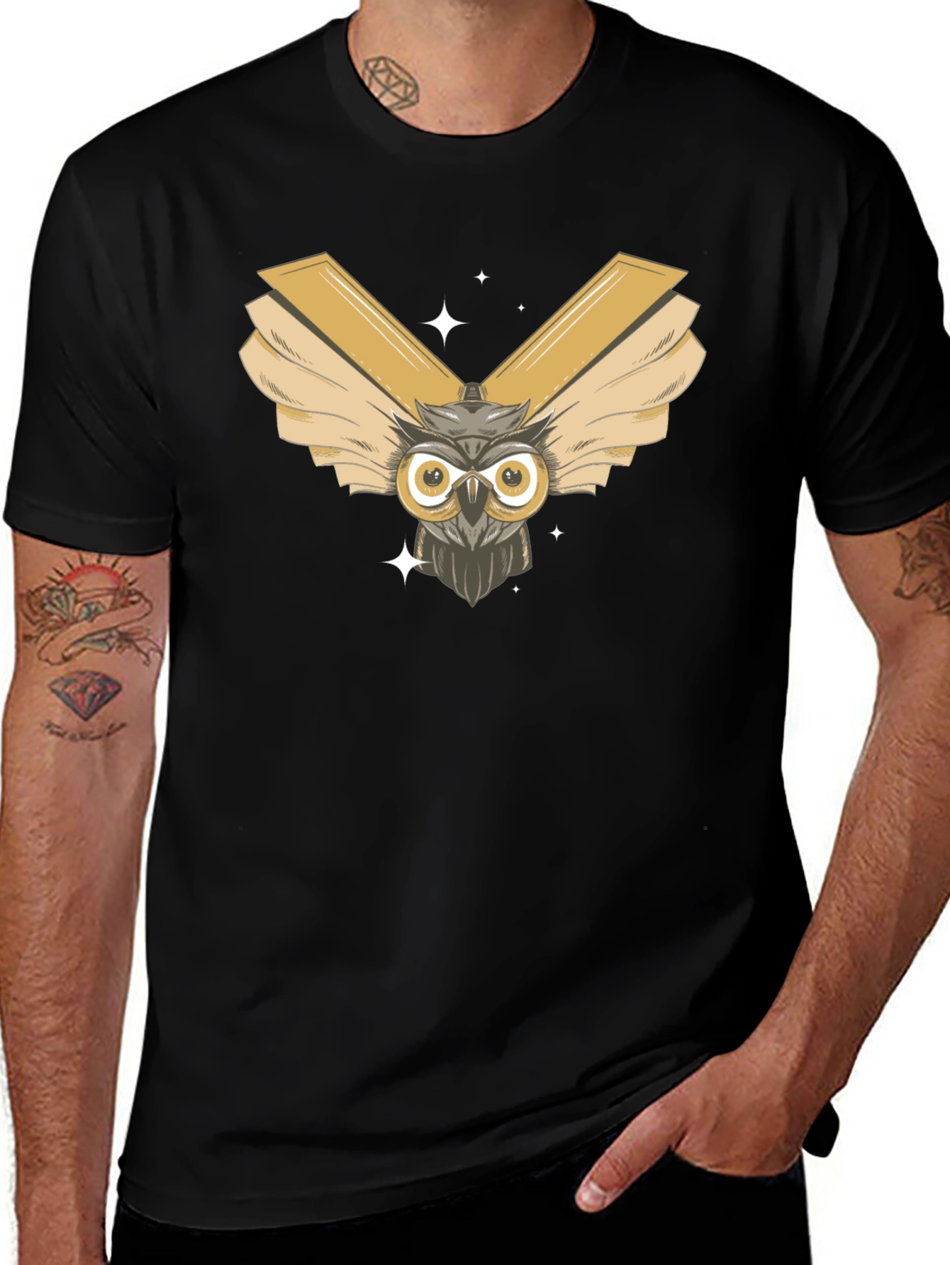Variant 19 of Owl Wings Graphic Tee - Men's Black Cotton T-Shirt
