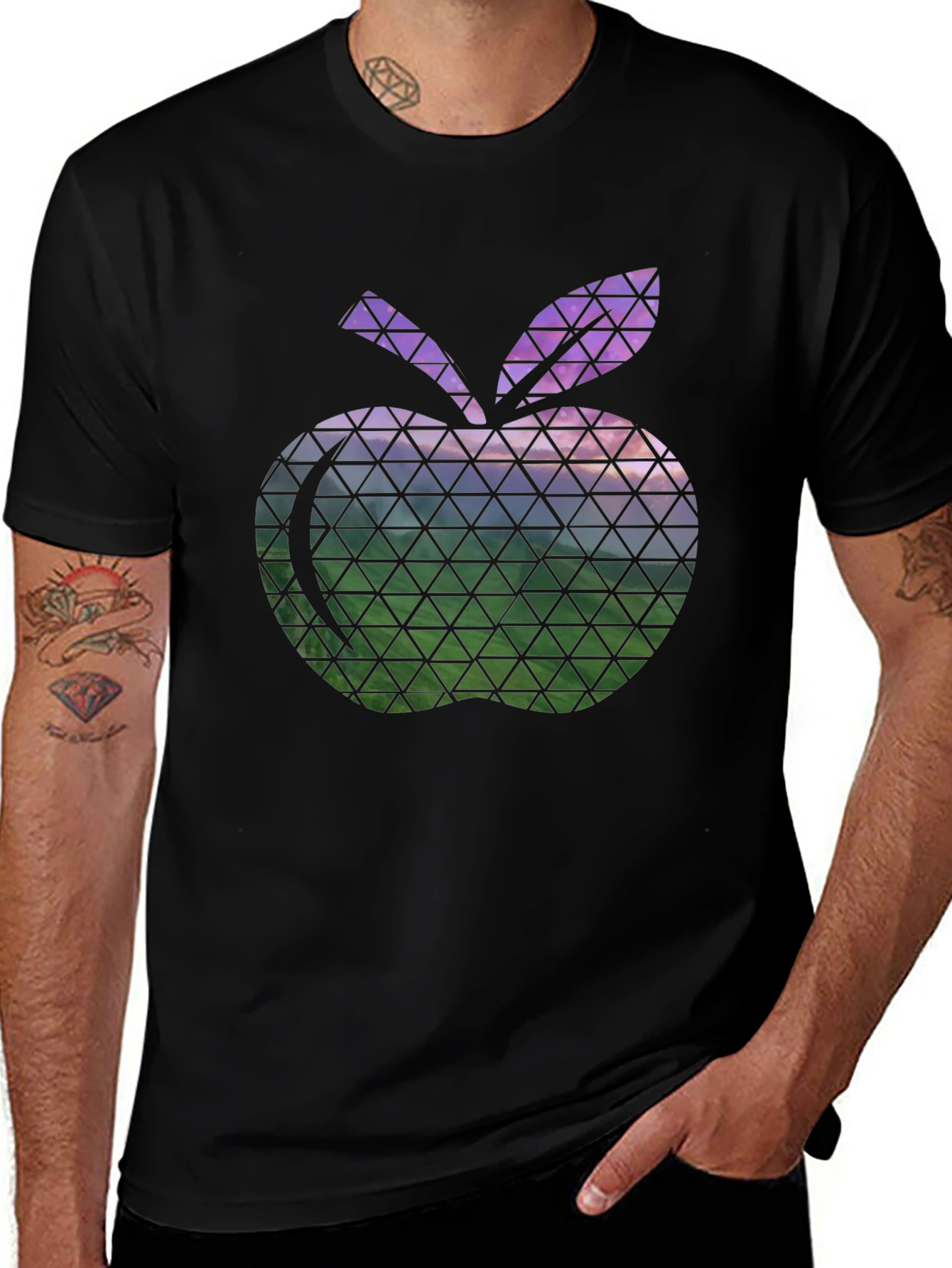 Variant 25 of Geometric Apple Graphic Tee - Men's Black T-Shirt