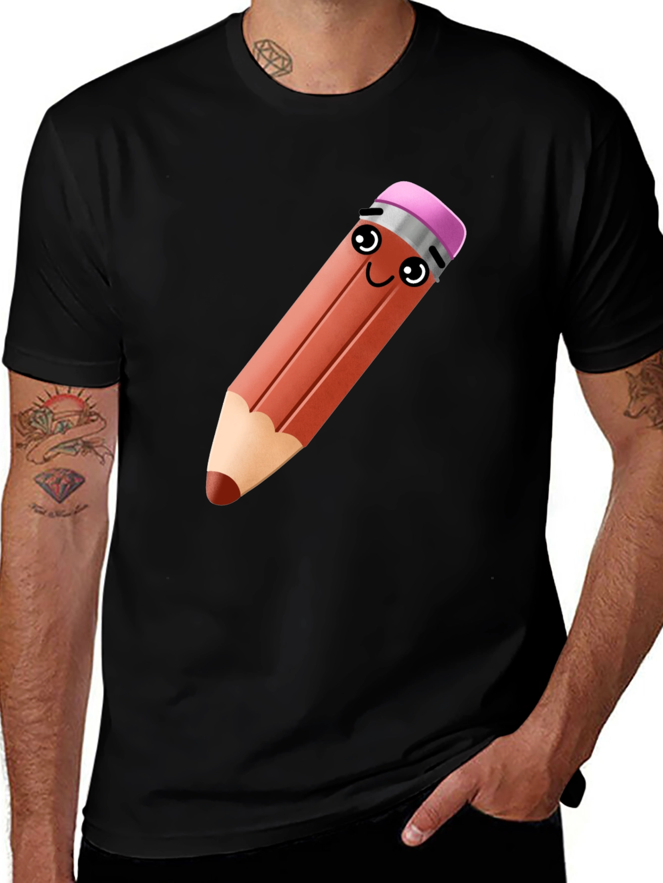 Variant 9 of Cute Cartoon Pencil Black T-Shirt