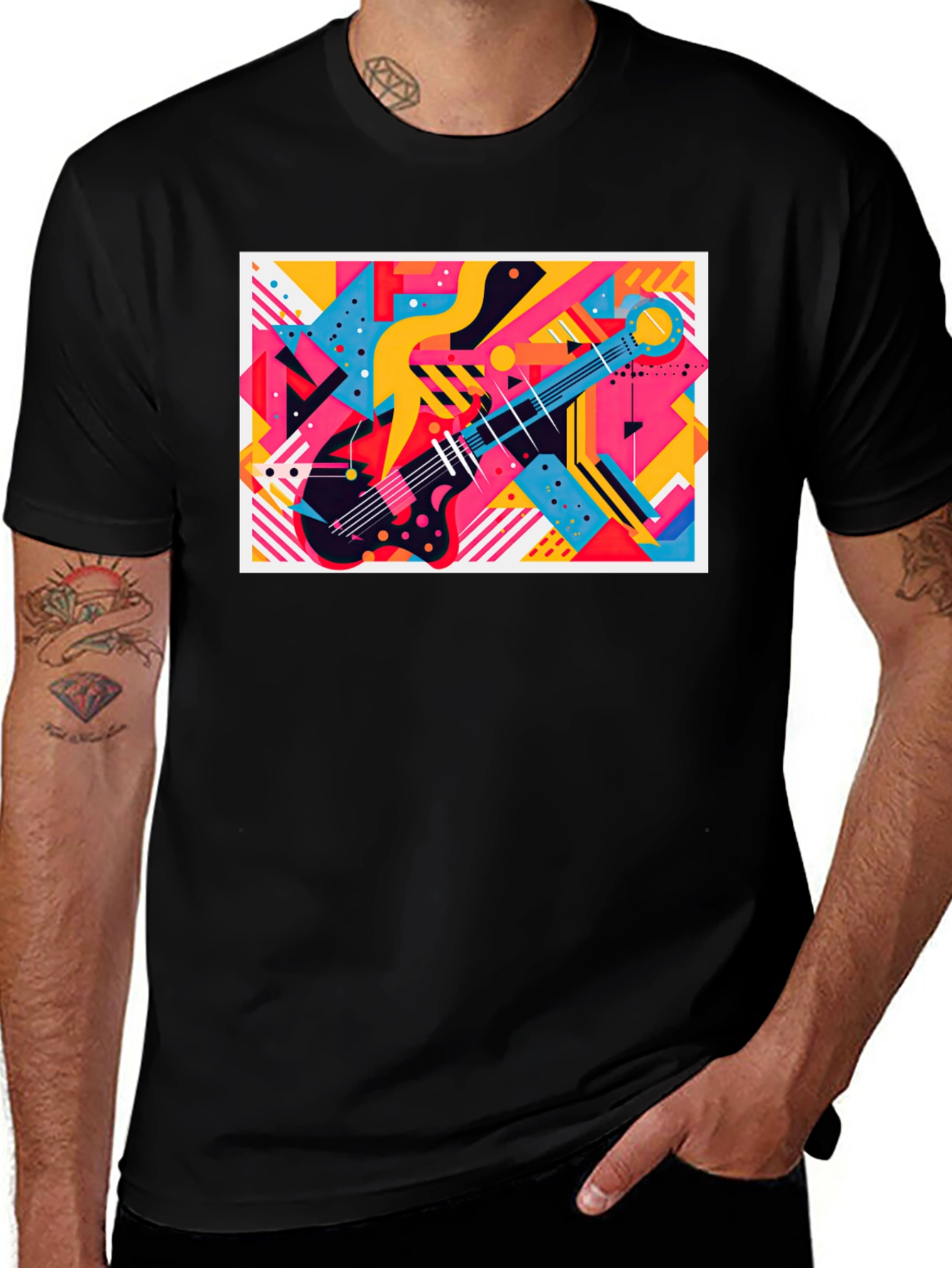 Variant 20 of Abstract Guitar Graphic Tee - Trendy Music Lover T-Shirt