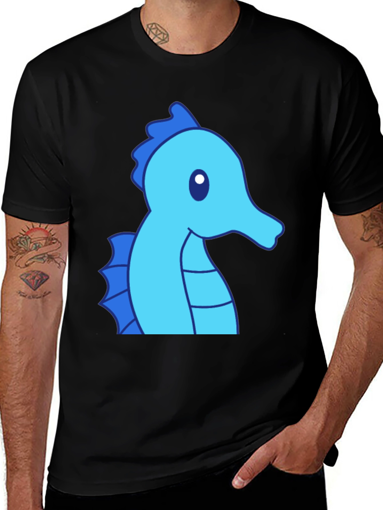 Variant 4 of Sea Horse Graphic Tee - Black Cotton T-Shirt
