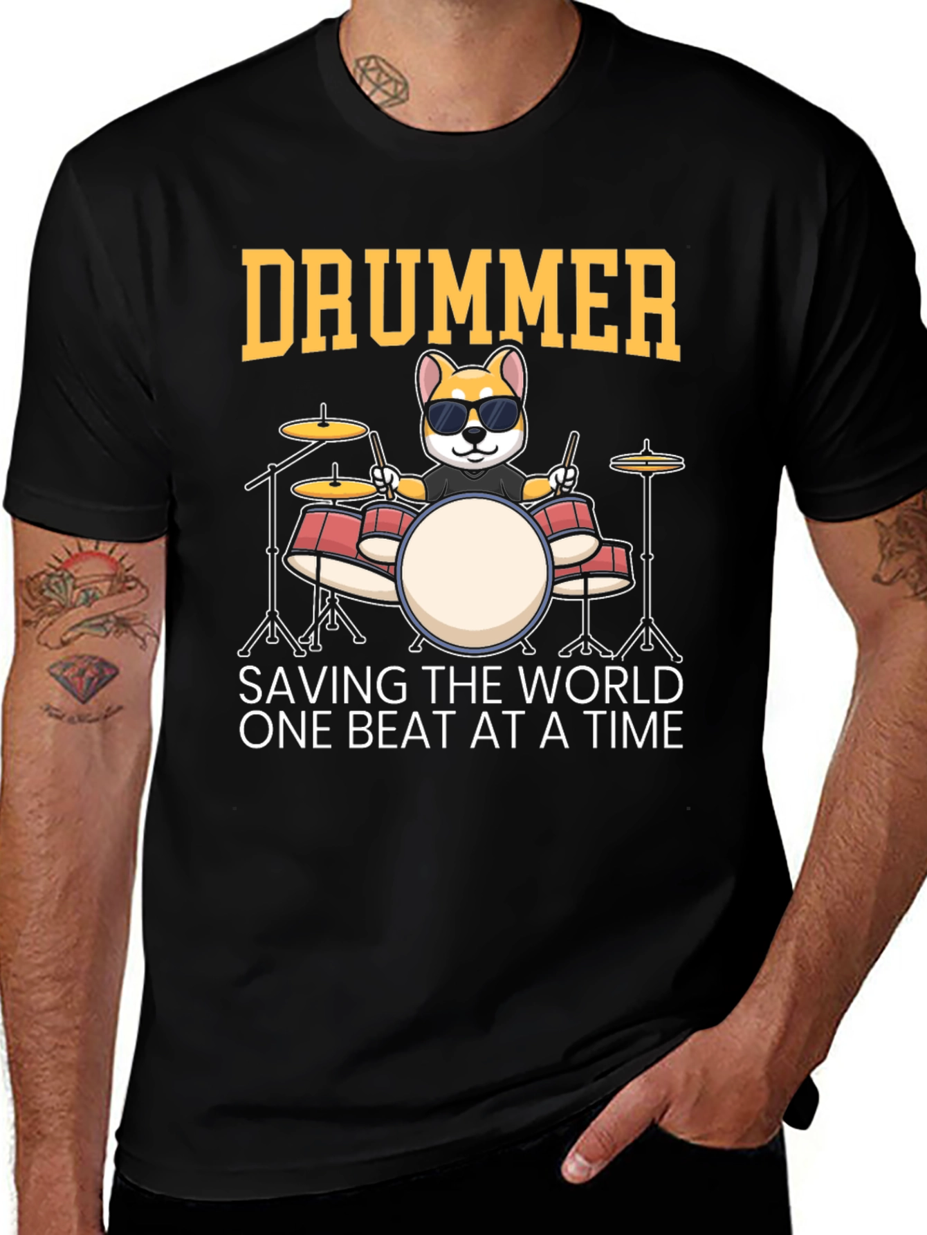 Variant 8 of Drummer Dog Graphic T-Shirt - Saving the World