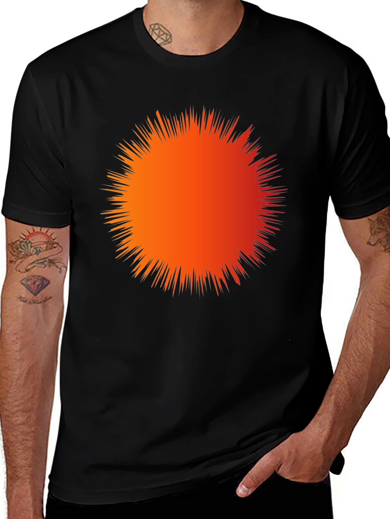 Variant 22 of Men's Black Tee with Fiery Burst Design