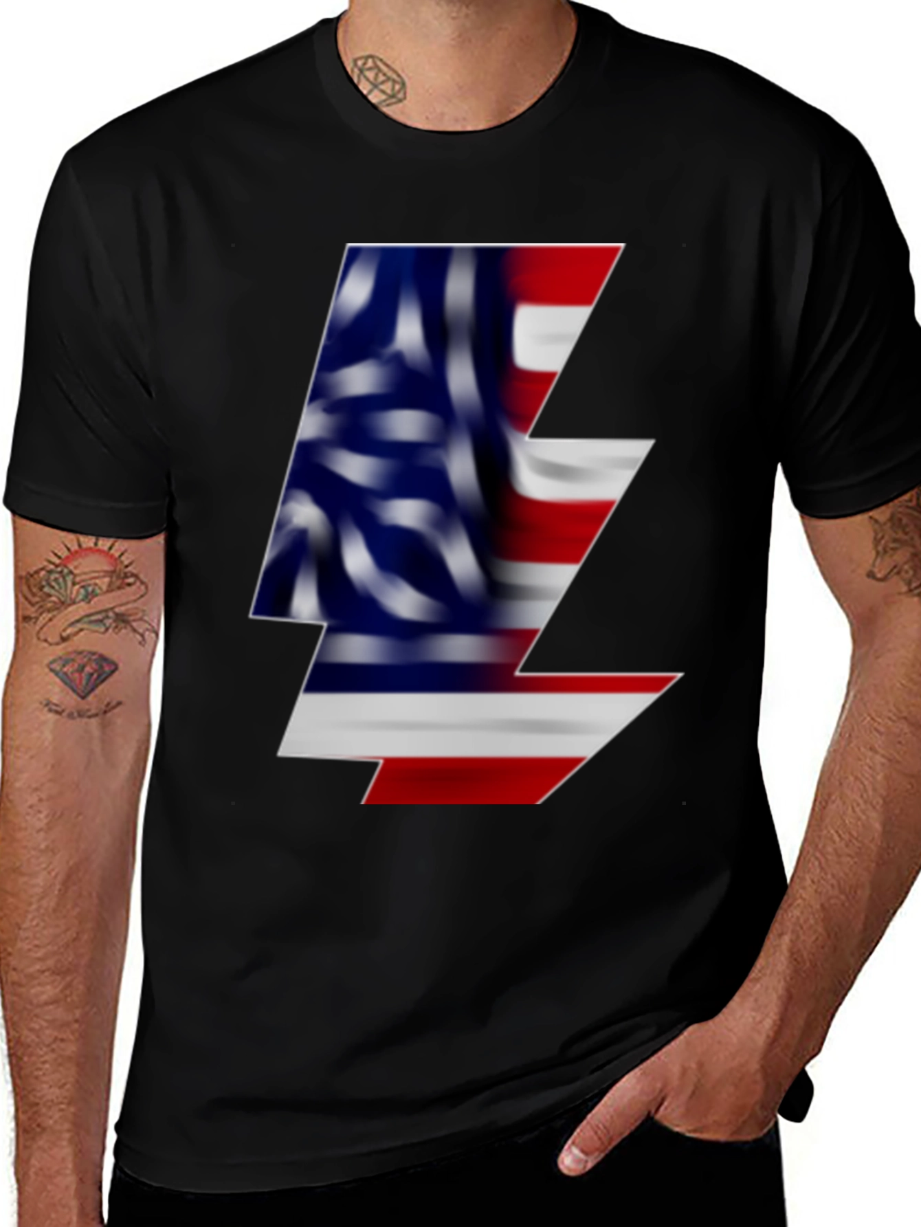 Variant 2 of American Flag Lightning Bolt Black T-Shirt