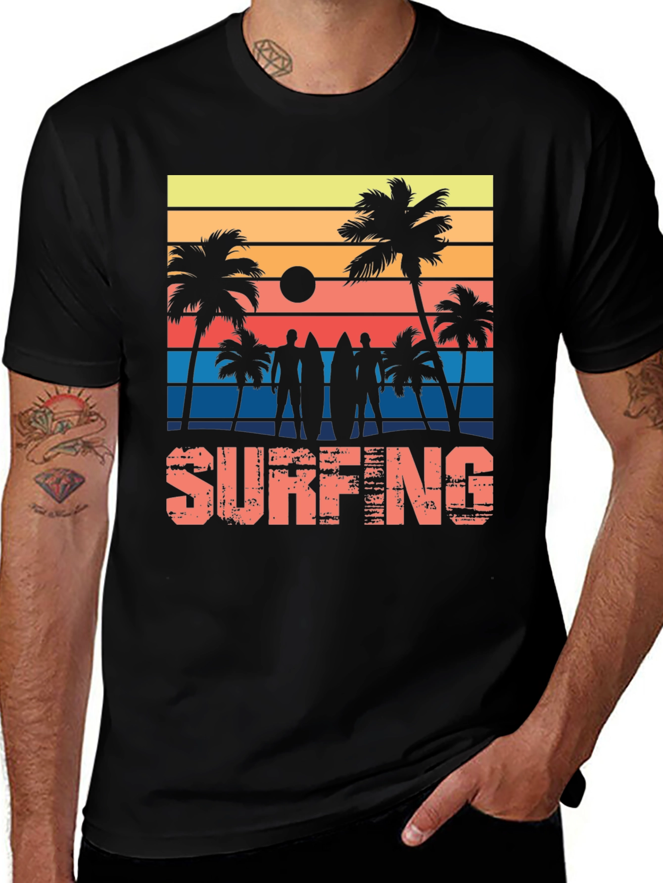 Variant 28 of Surfing Sunset Graphic Tee - Black