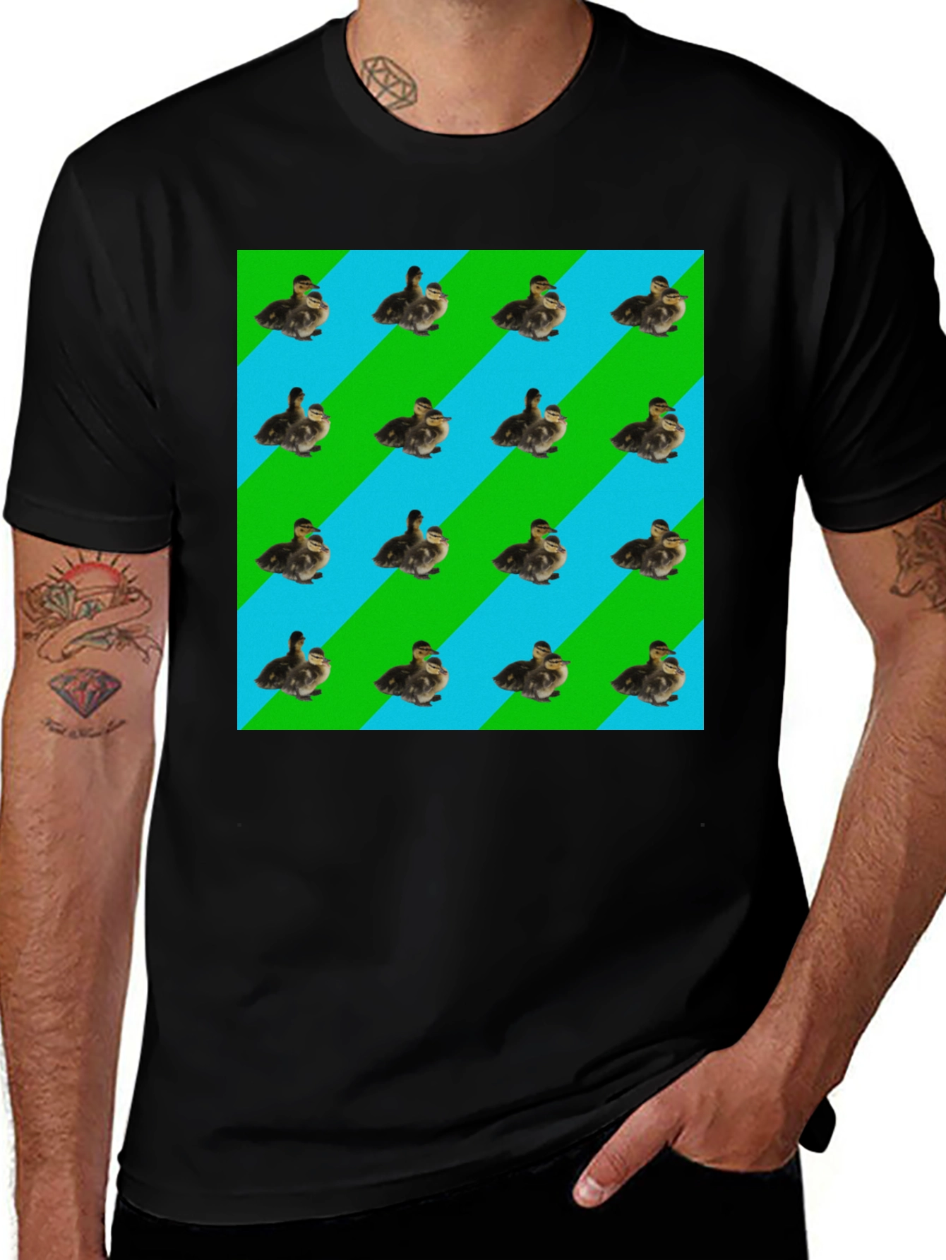 Variant 11 of Duckling Pattern T-Shirt - Striped Background