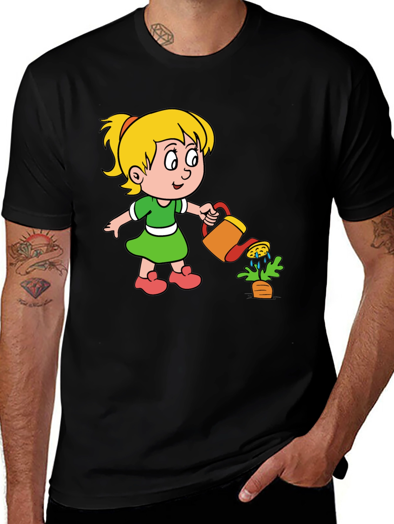 Variant 17 of Cute Girl Gardener T-Shirt - Black Cotton