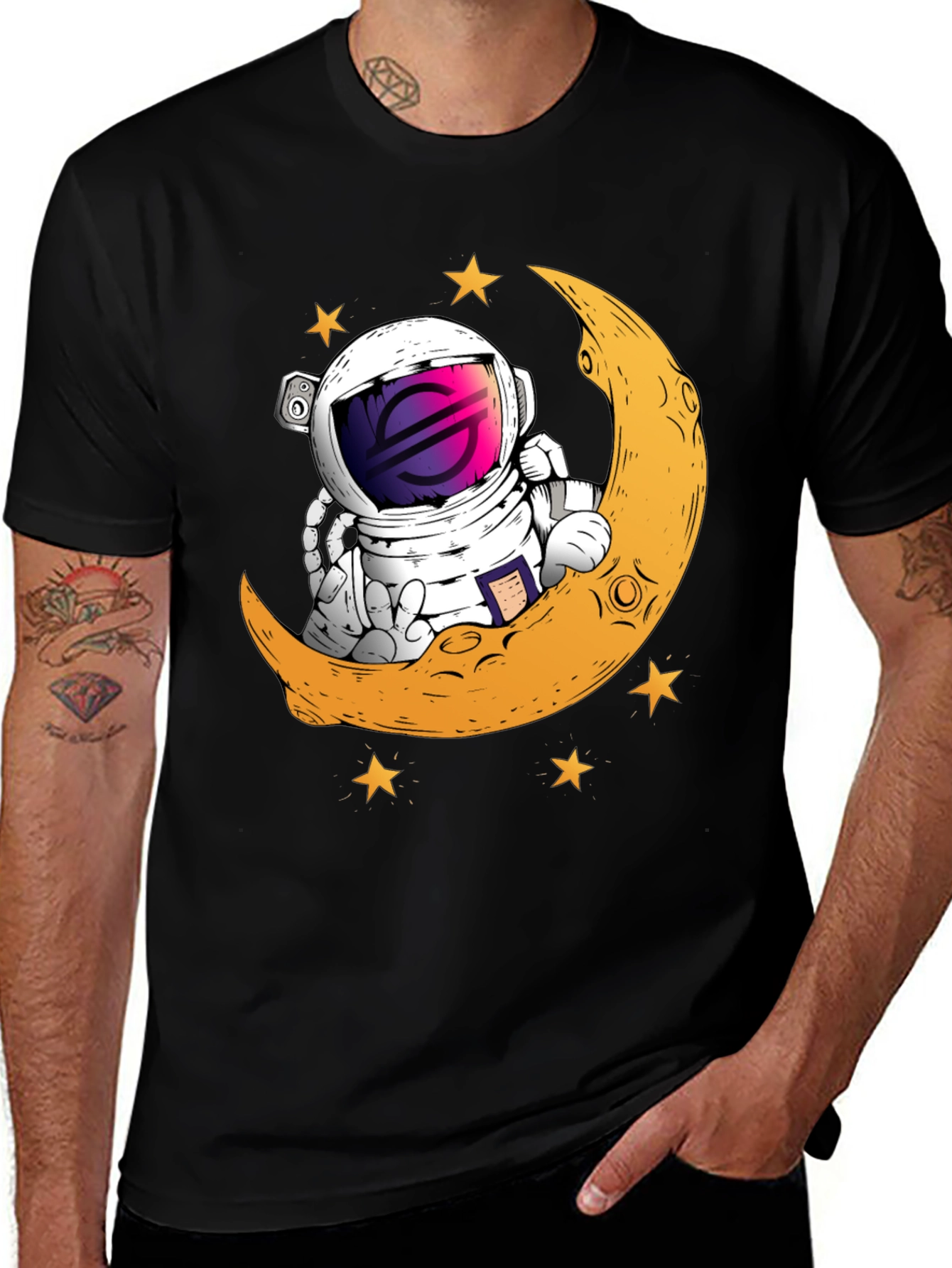 Astronaut Moon Graphic Tee - Black Cotton T-Shirt