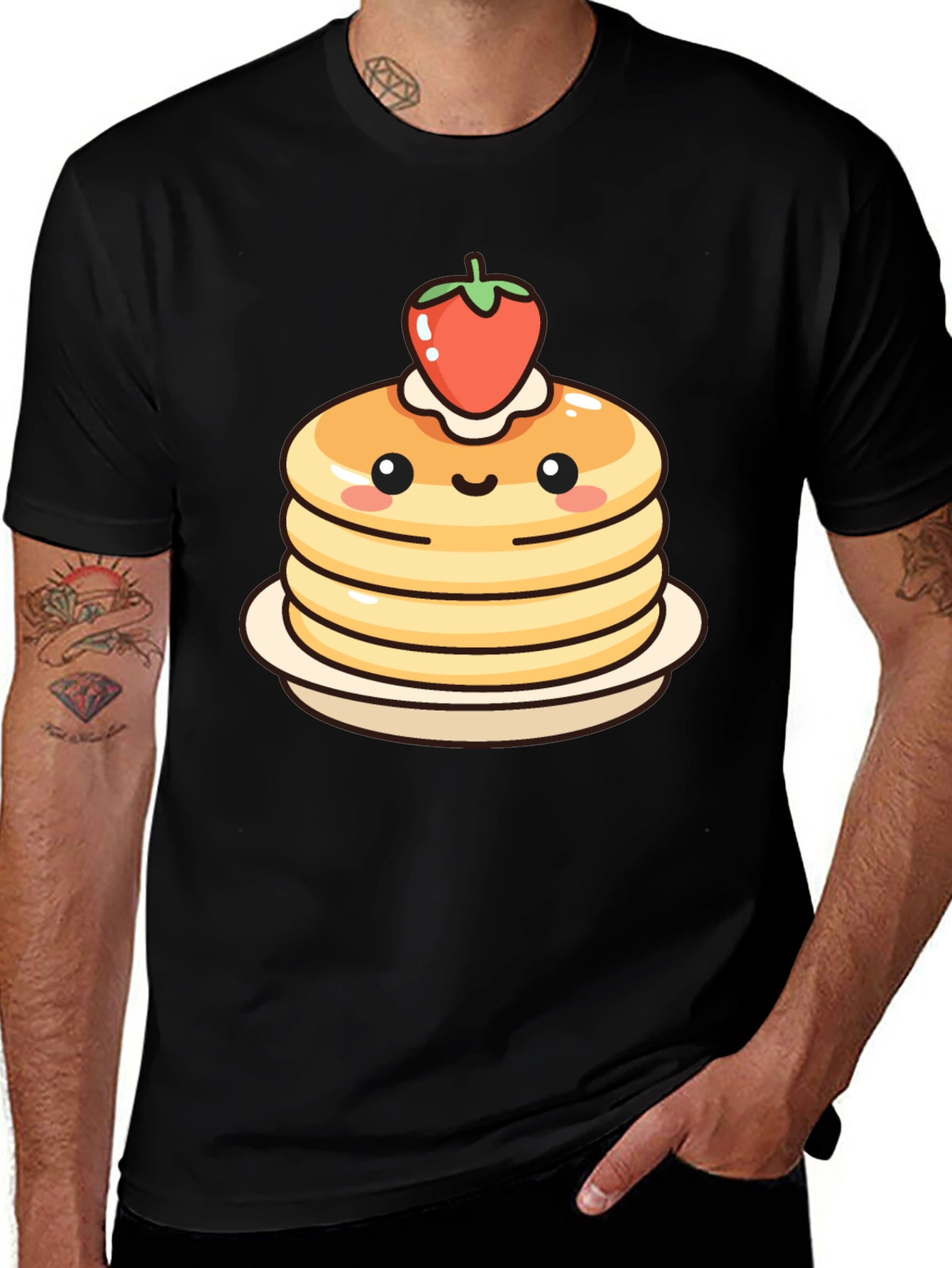 Variant 23 of Cute Pancake Stack Graphic Tee - Black