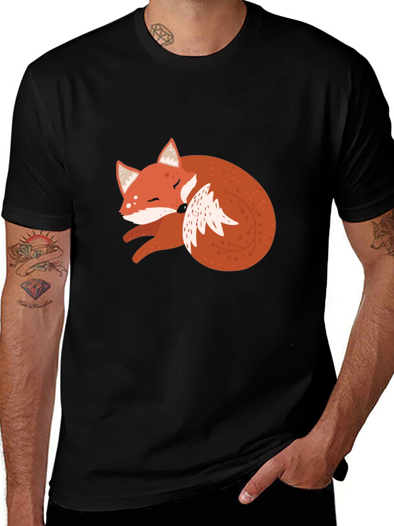 Black Cute Fox Graphic Tee - Soft Black Cotton T-Shirt main image