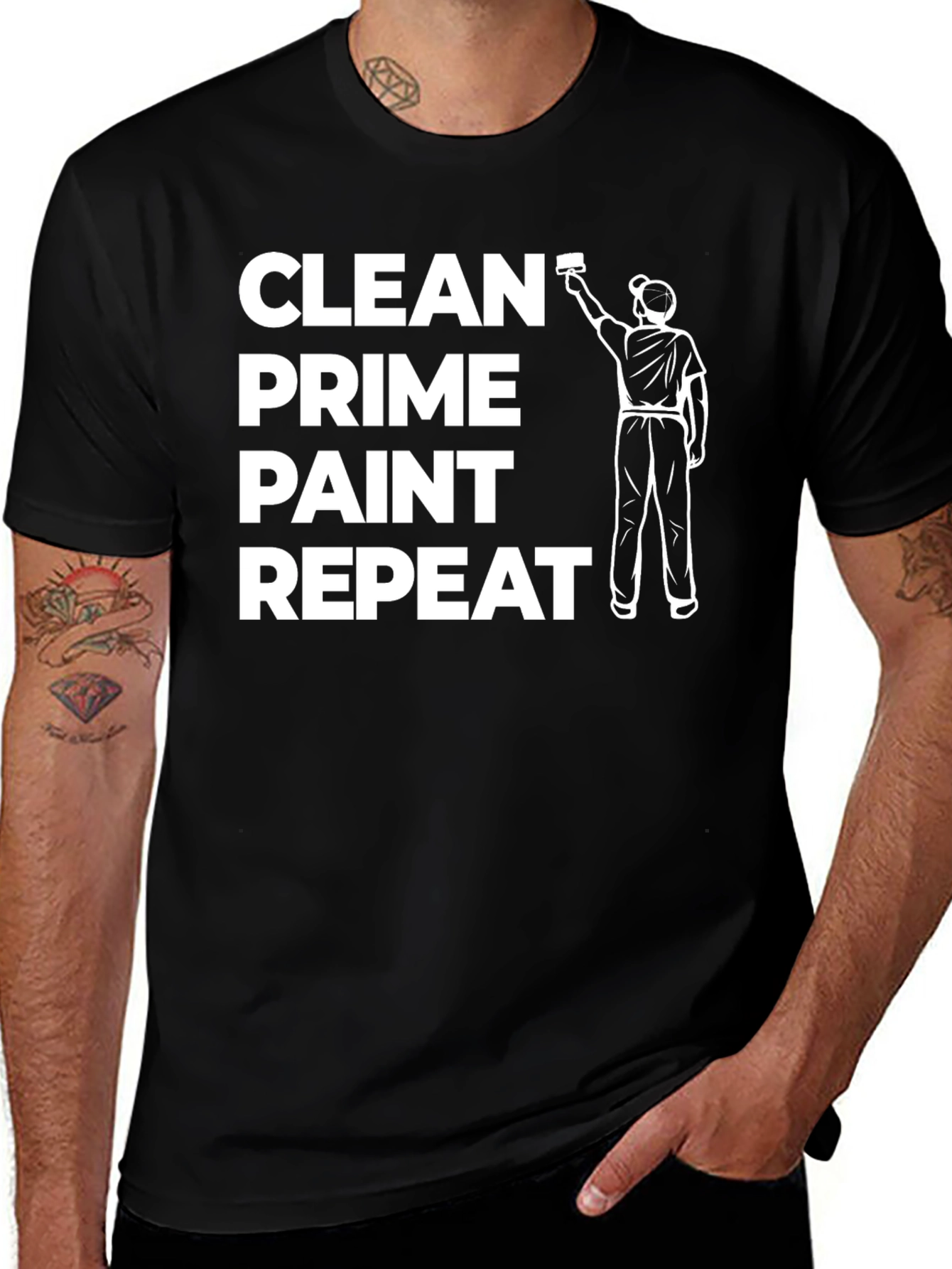 Painter's Tee: Clean Prime Paint Repeat - Black Cotton T-Shirt