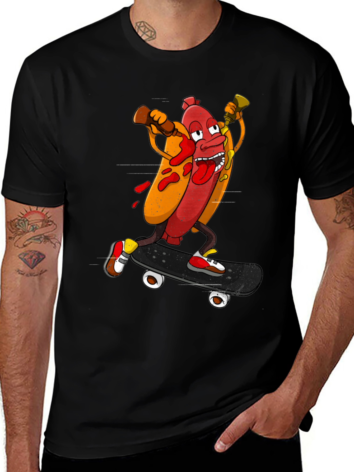 Variant 18 of Skateboarding Hot Dog Graphic Tee - Funny Food Shirt