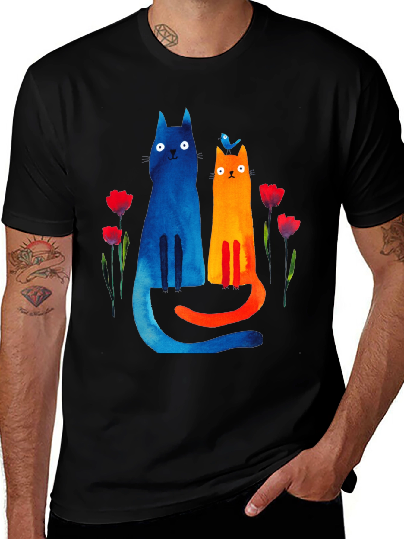 Variant 27 of Whimsical Cat & Bird Graphic Tee