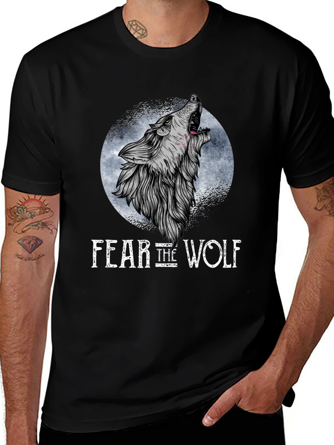 Variant 25 of Fear the Wolf Graphic T-Shirt - Black Wolf Design