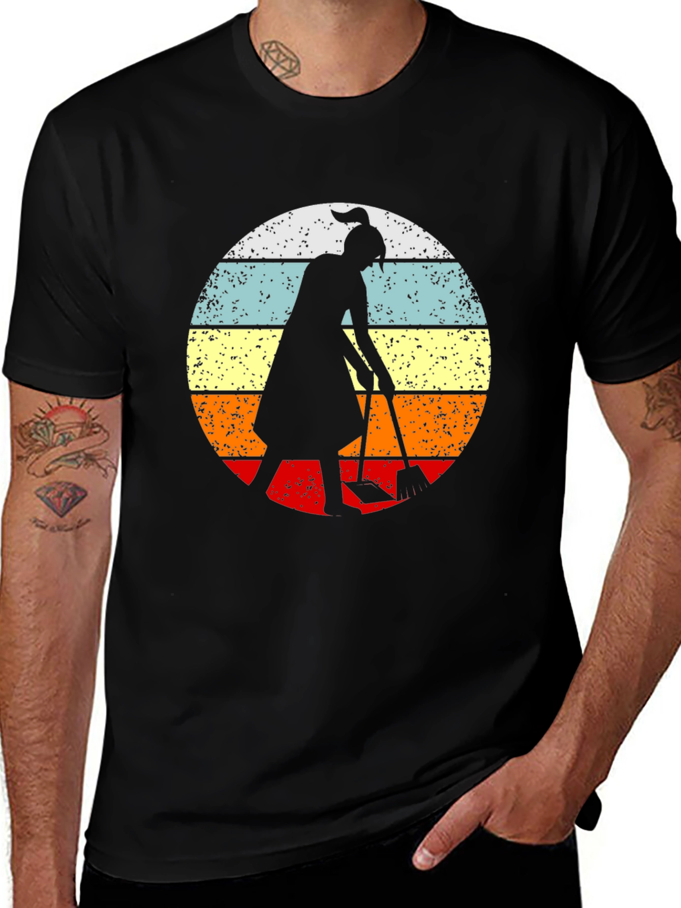 Variant 13 of Retro Sunset Gardener T-Shirt - Black