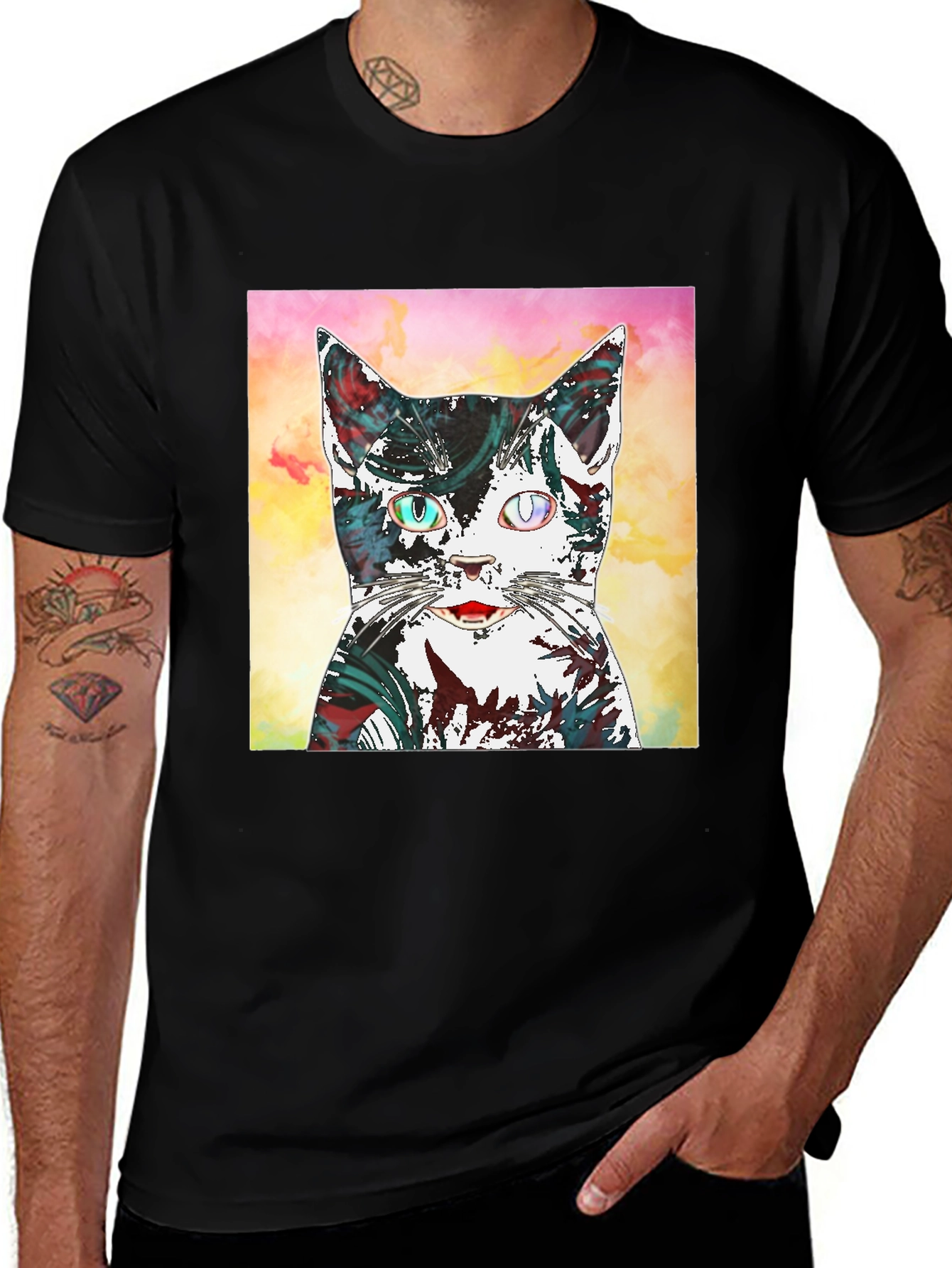 Variant 11 of Abstract Cat Graphic Black T-Shirt
