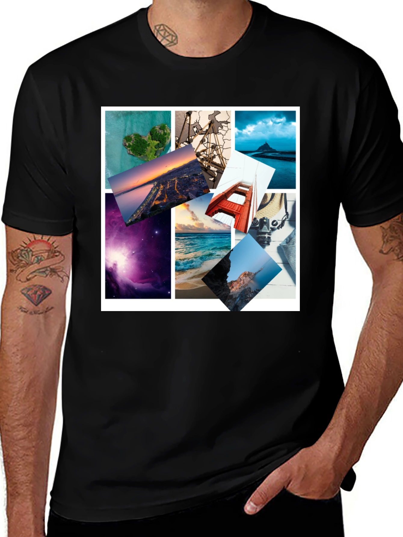 Variant 6 of Scenic Collage Graphic Print Black T-Shirt