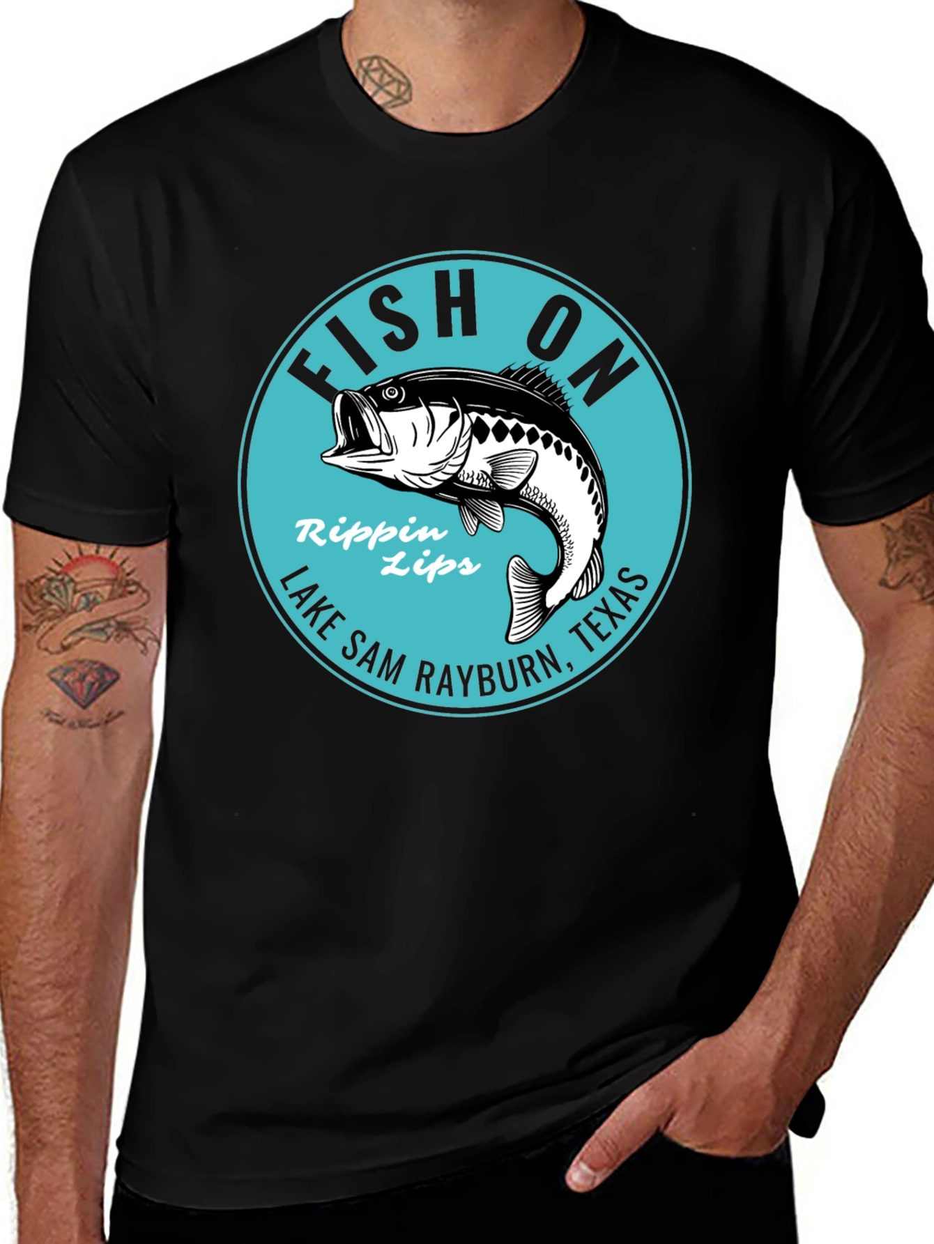 Fish On Rippin Lips Bass Fishing Graphic T-Shirt