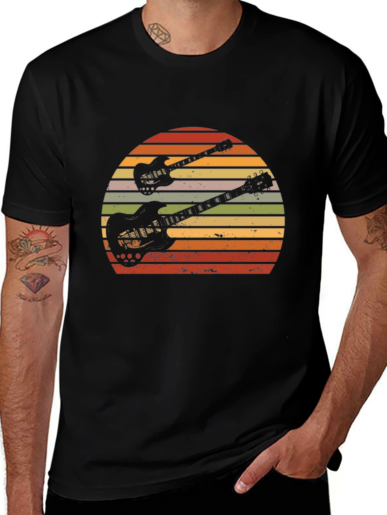 Variant 2 of Retro Guitar Sunset Graphic T-Shirt